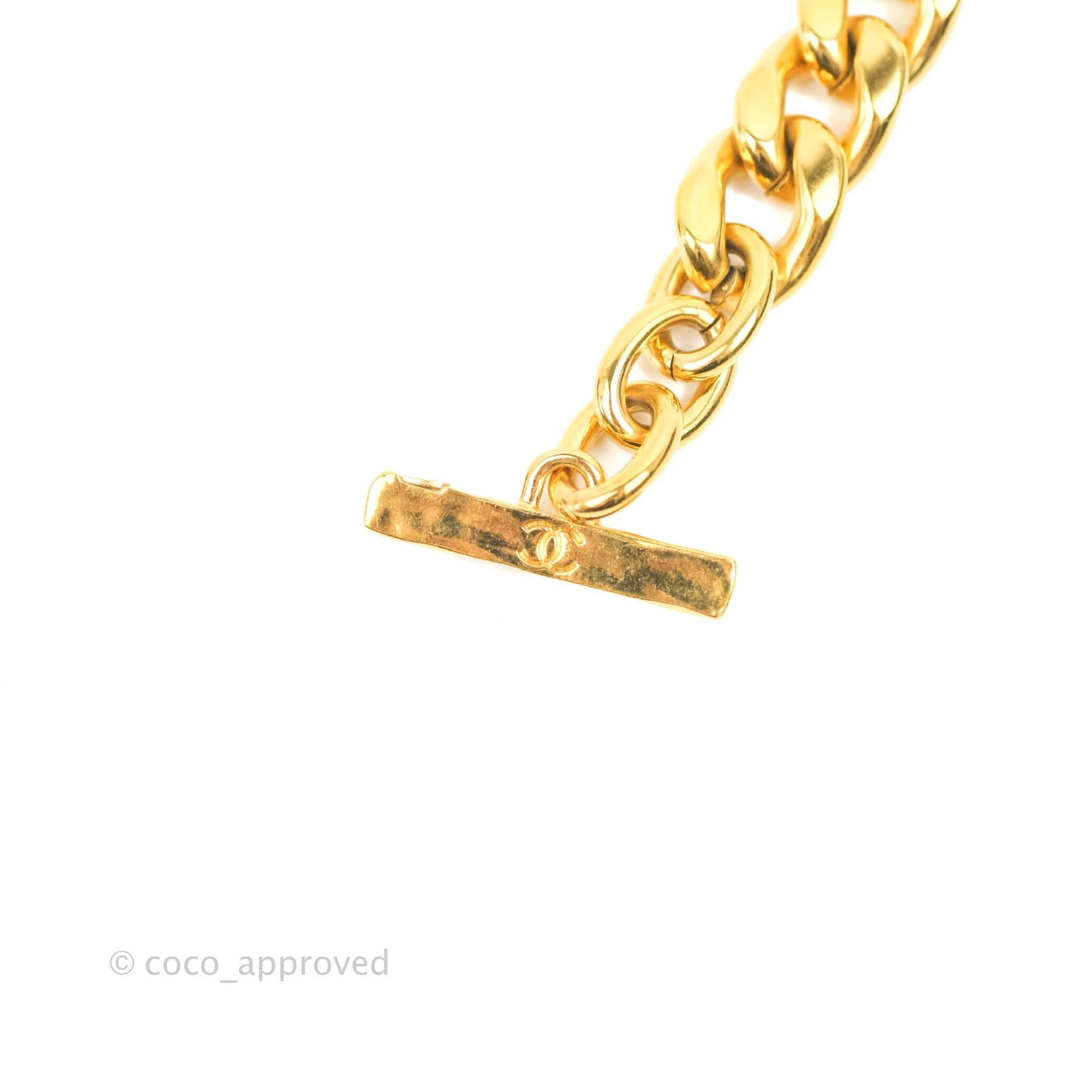 Chanel CC Gold Plate Pendant Bracelet Gold Tone 20P