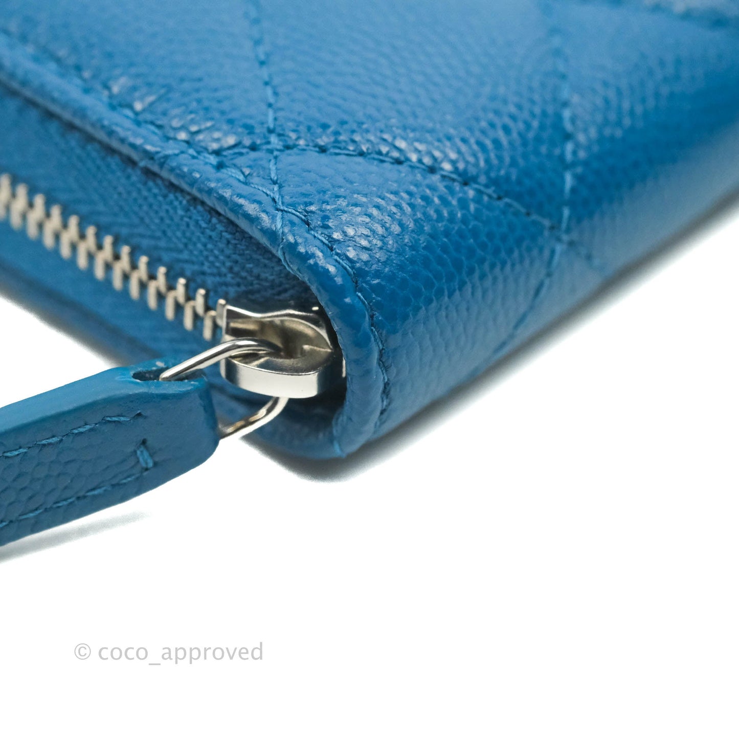 Chanel Classic Zipped Coin Purse Blue Caviar Silver Hardware