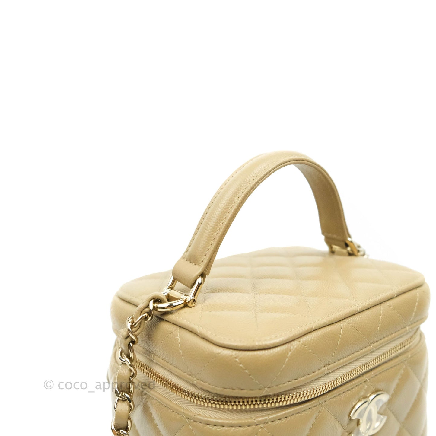 Chanel Small Quilted Top Handle Vanity Case Dark Beige Caviar Gold Hardware