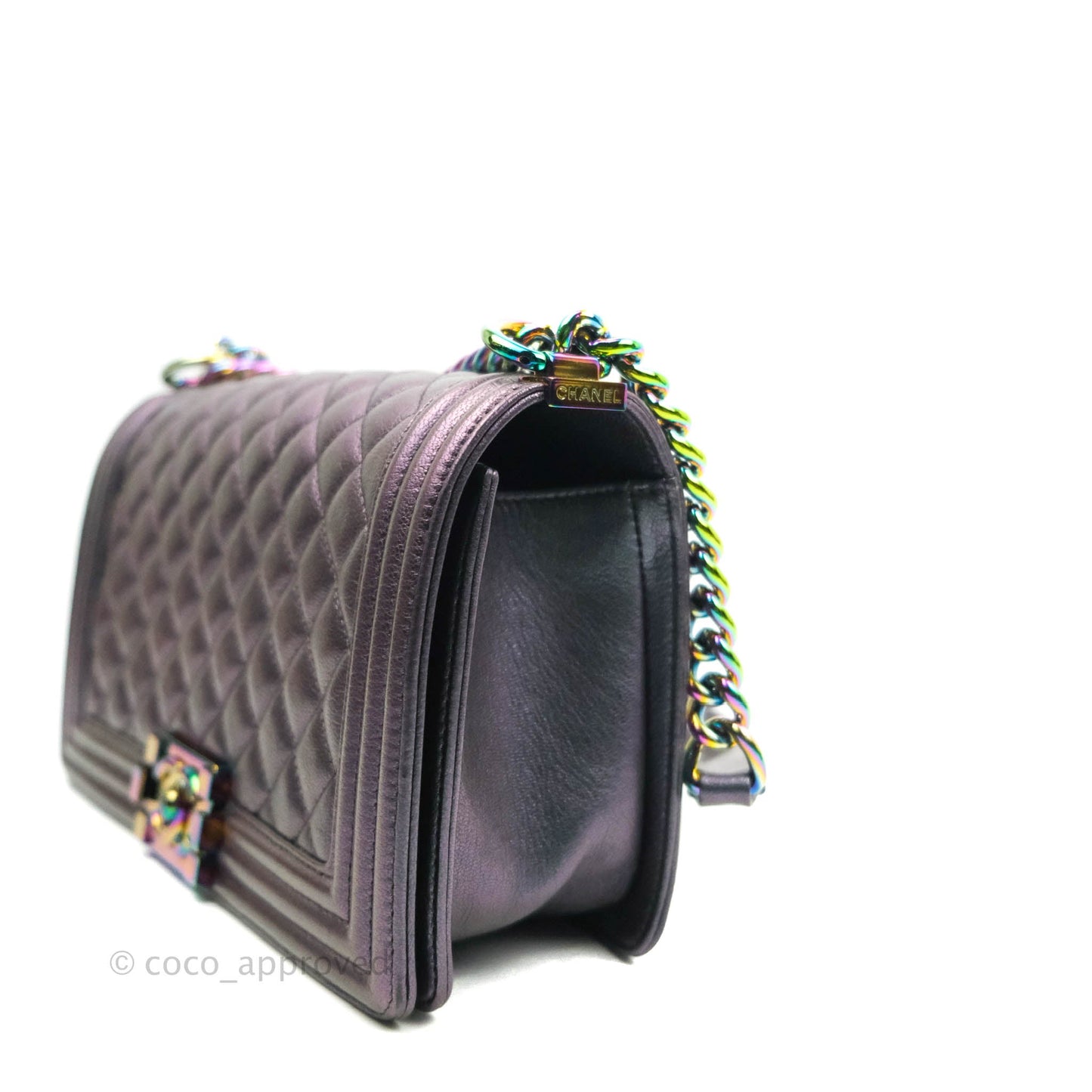 Chanel Medium Boy Bag Iridescent Purple Calfskin Mermaid Rainbow Hardware