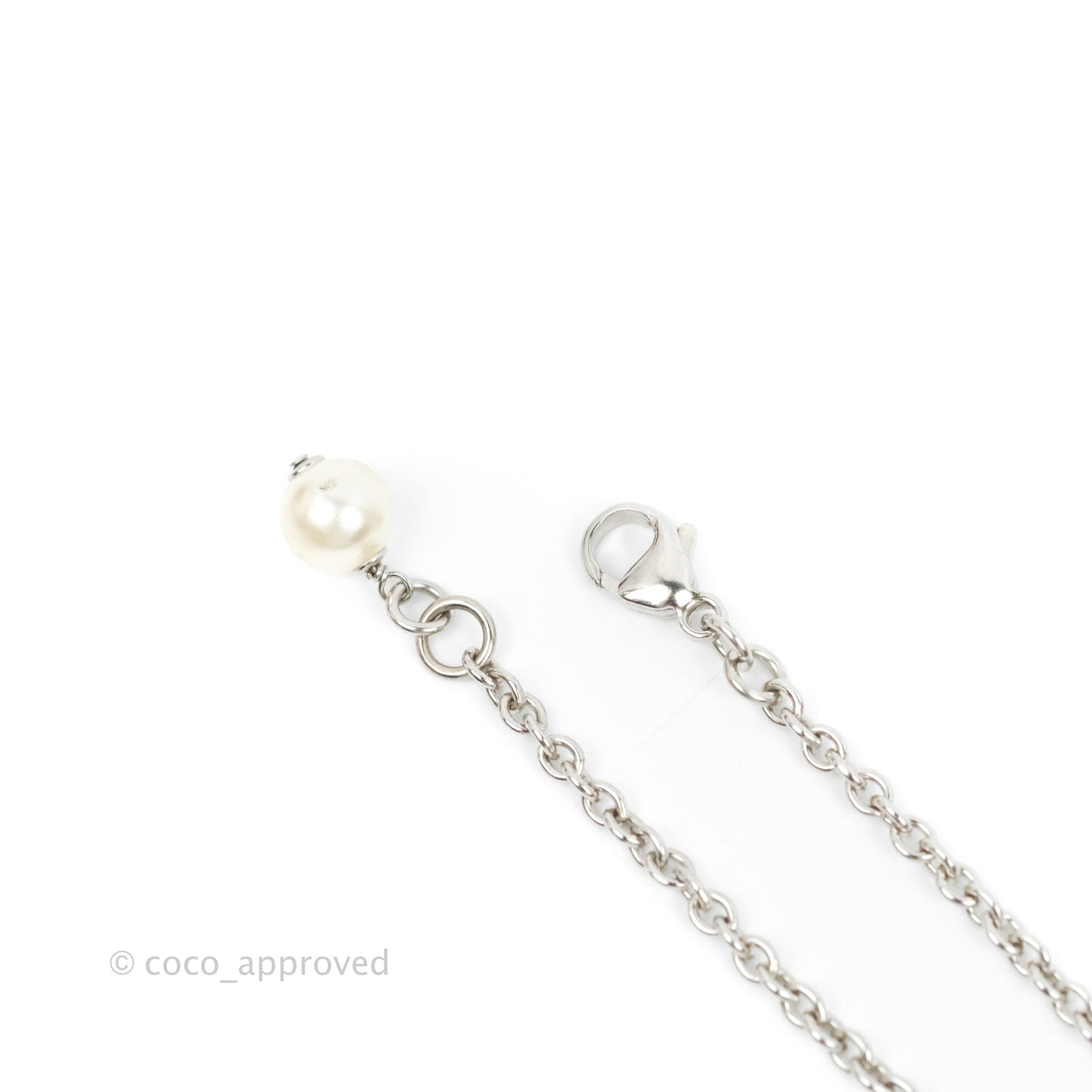 Chanel CC Crystal With Pearl Rhinestone Necklace Silver Tone 17K
