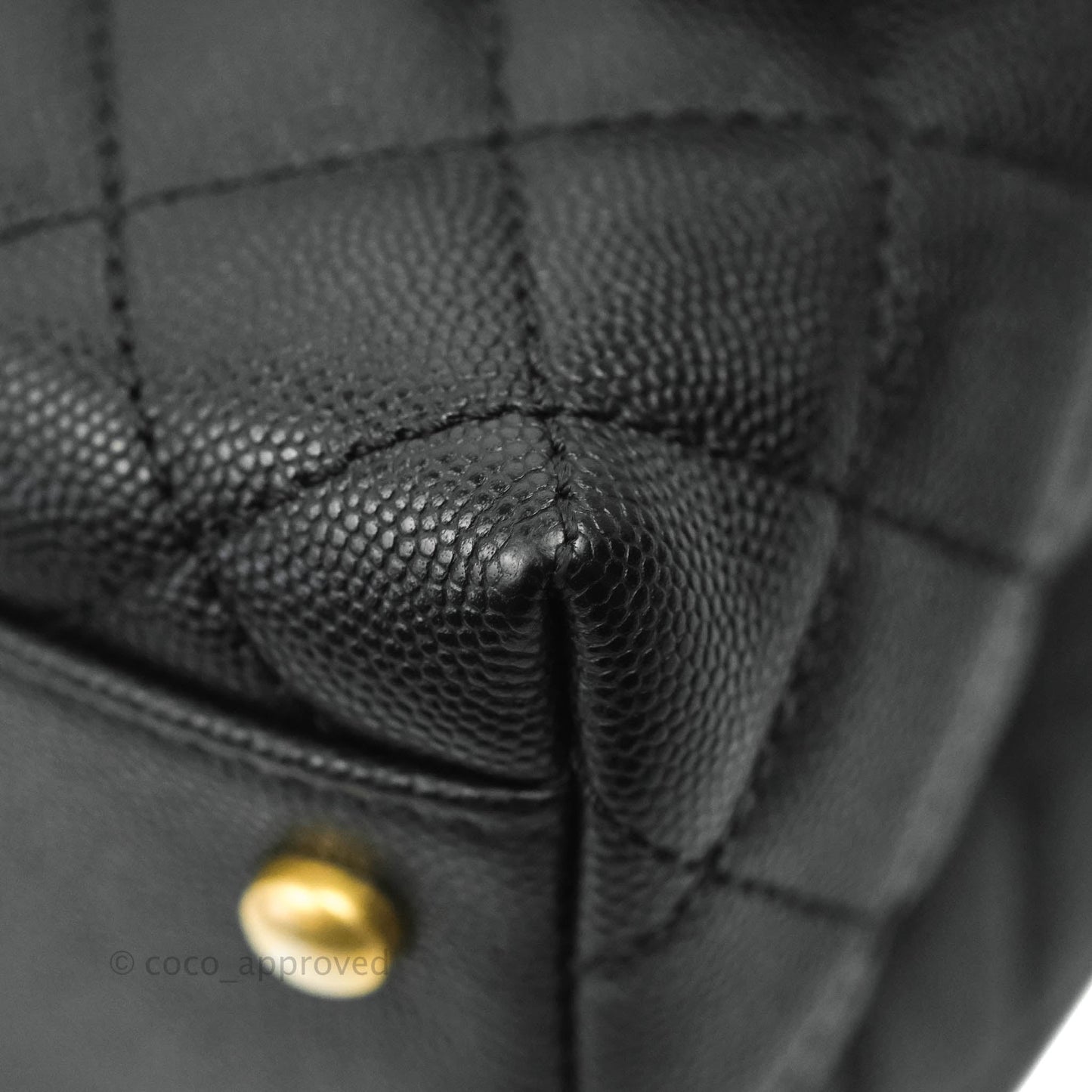 Chanel Medium Coco Handle Quilted Black Caviar Lizard Handle Gold Hardware