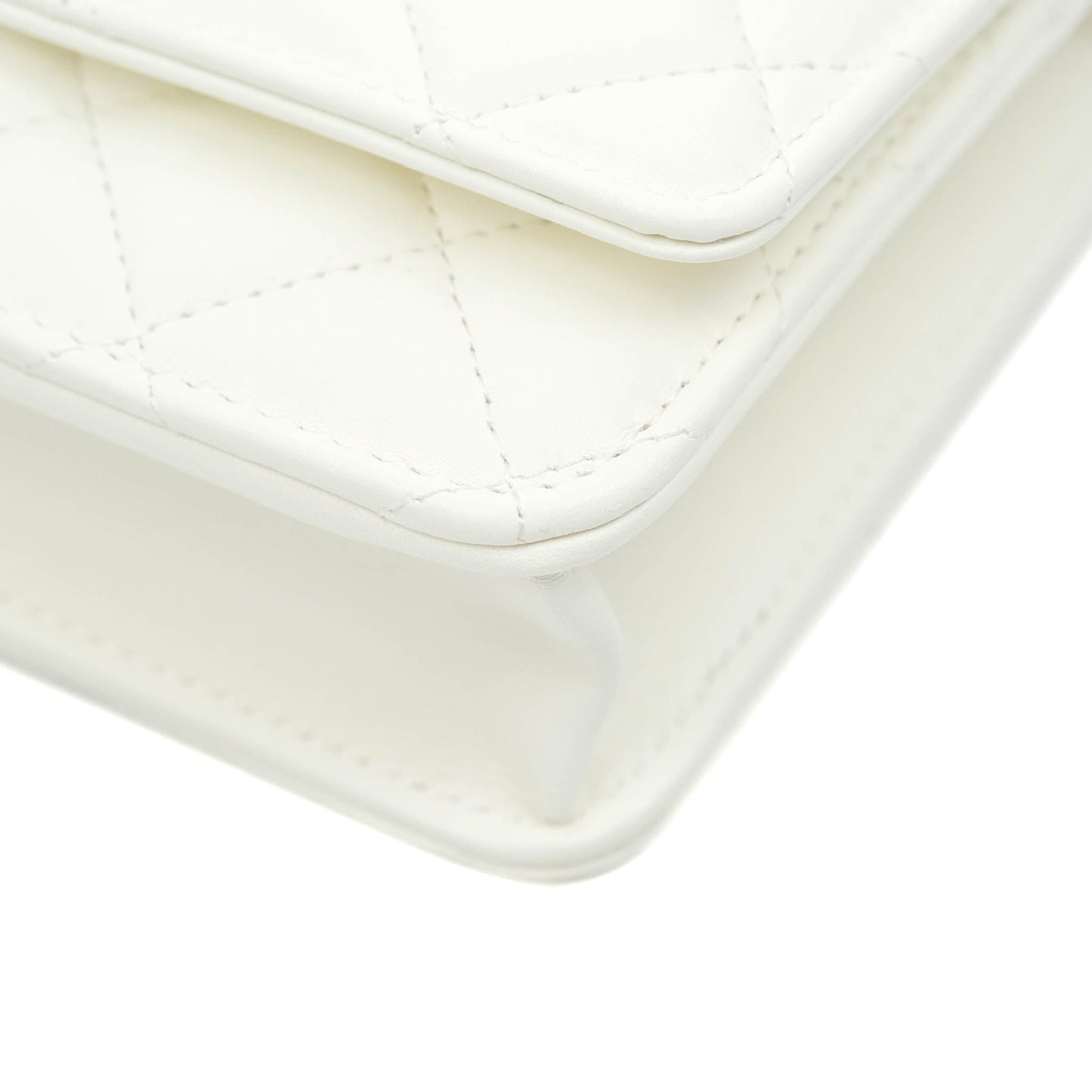 Chanel Quilted Pearl Crush Wallet on Chain WOC White Lambskin Aged Gold Hardware