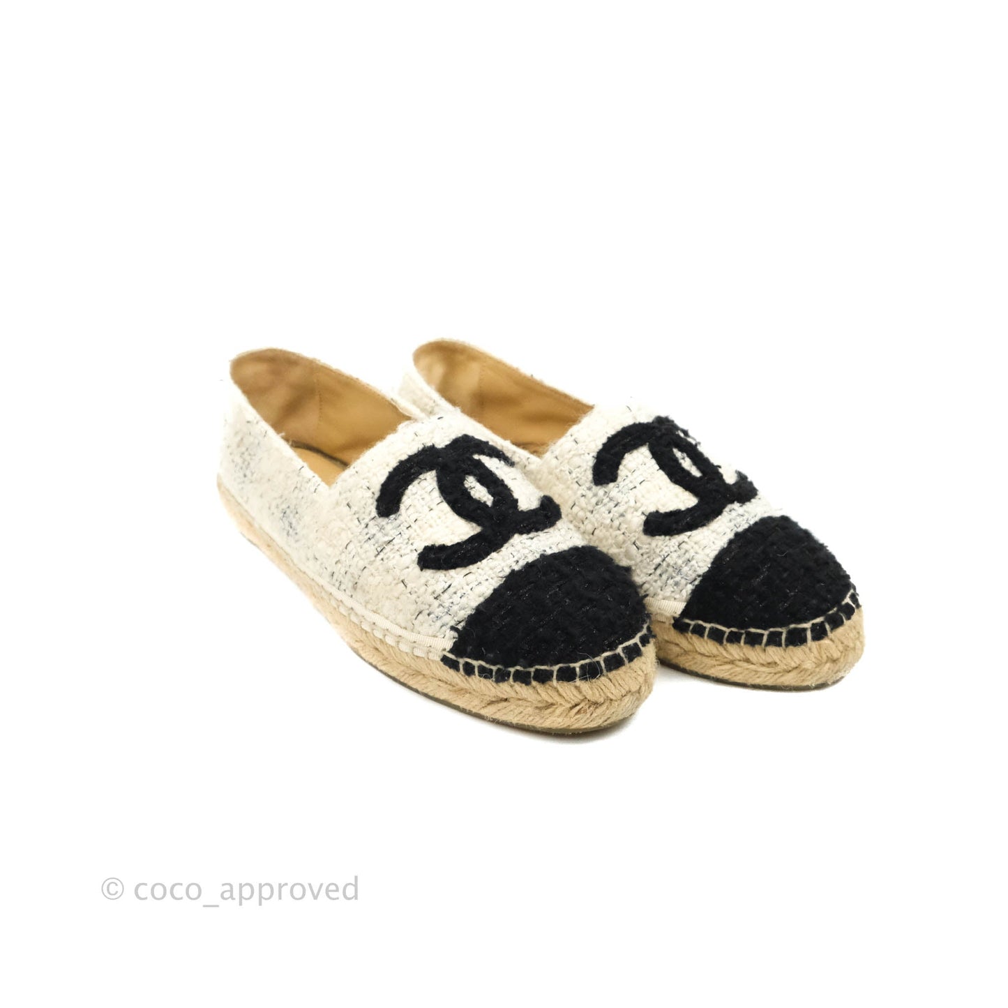 Chanel CC Espadrilles Tweed Black White Size 36