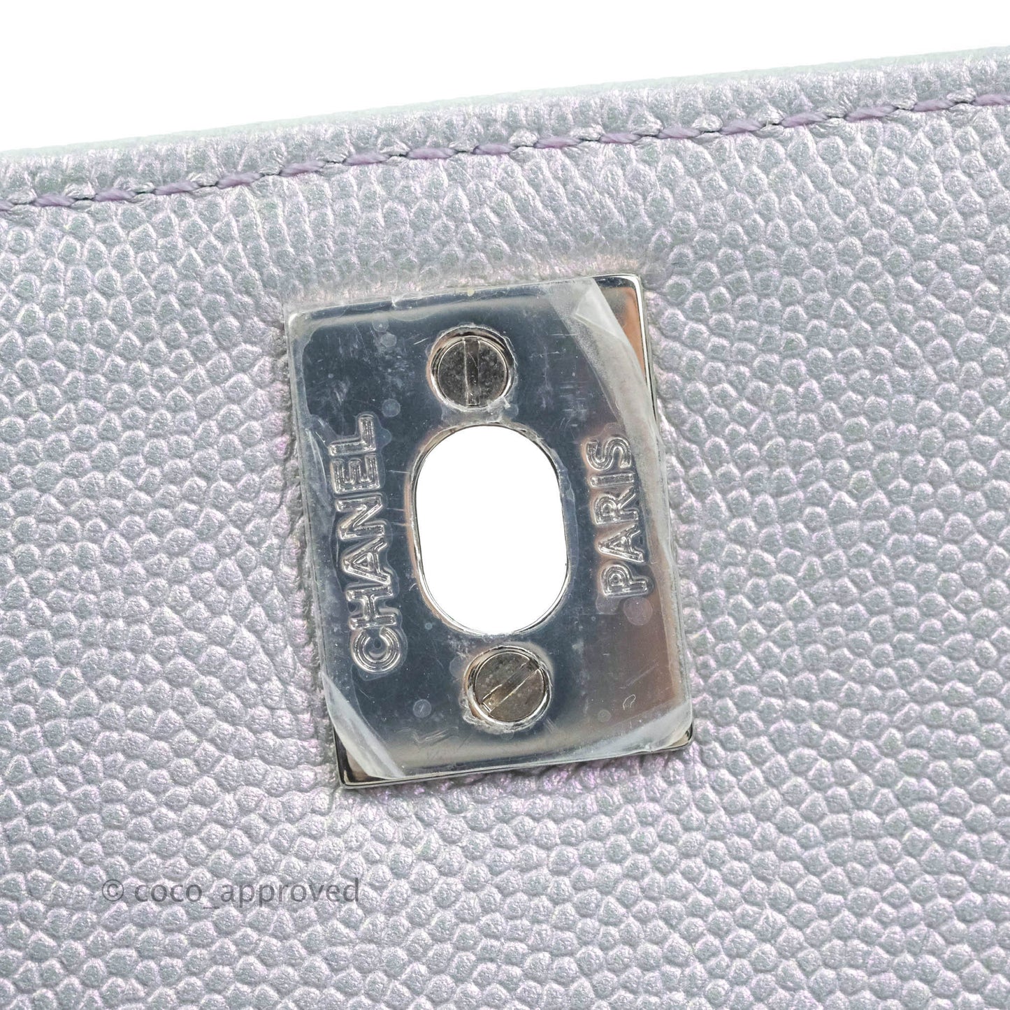 Chanel Mini Coco Handle Quilted Iridescent Lilac Caviar Rainbow Hardware