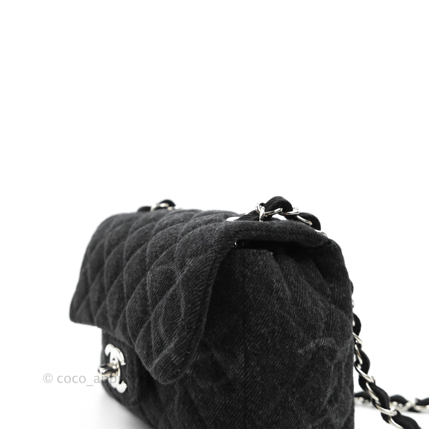 Chanel Quilted Mini Square Black Denim Silver Hardware