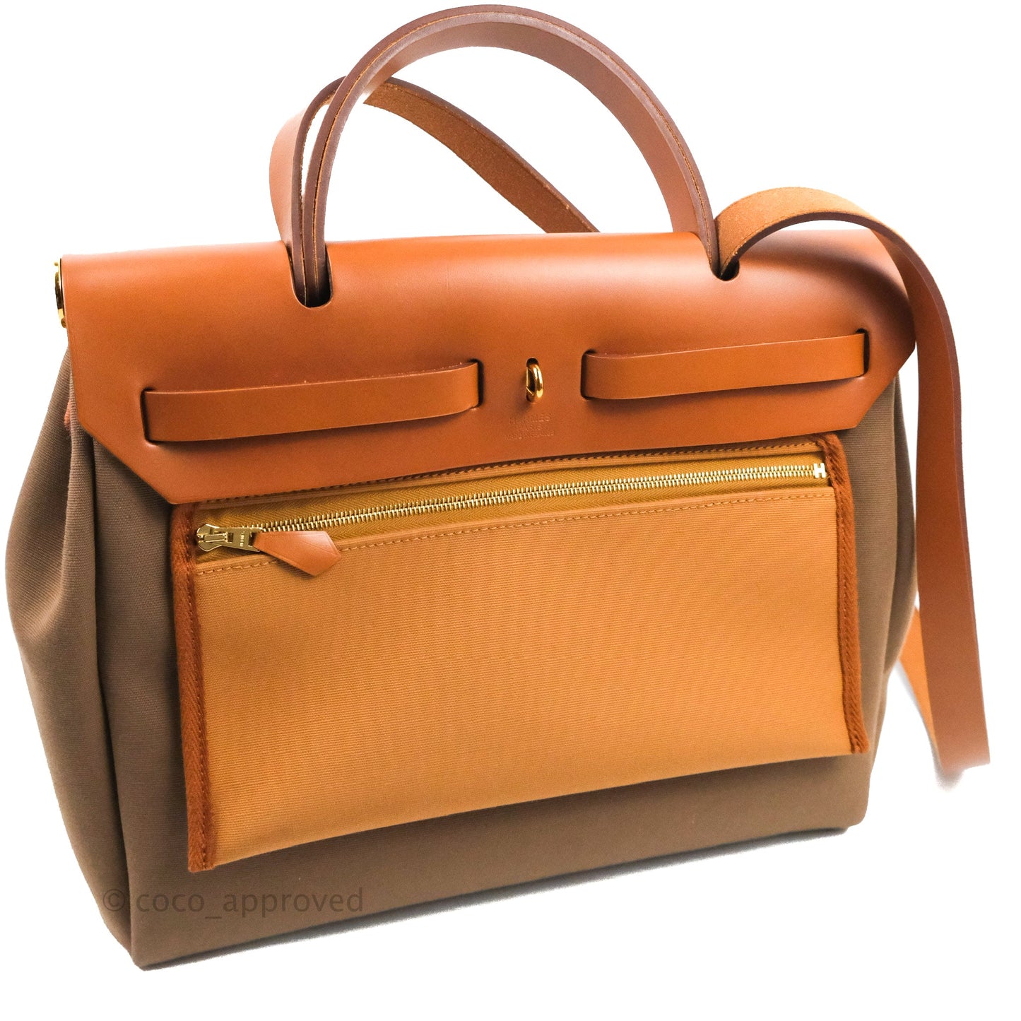 Hermès Retourne Herbag Zip 31 Etoupe-Dune/Fauve Canvas Gold Hardware