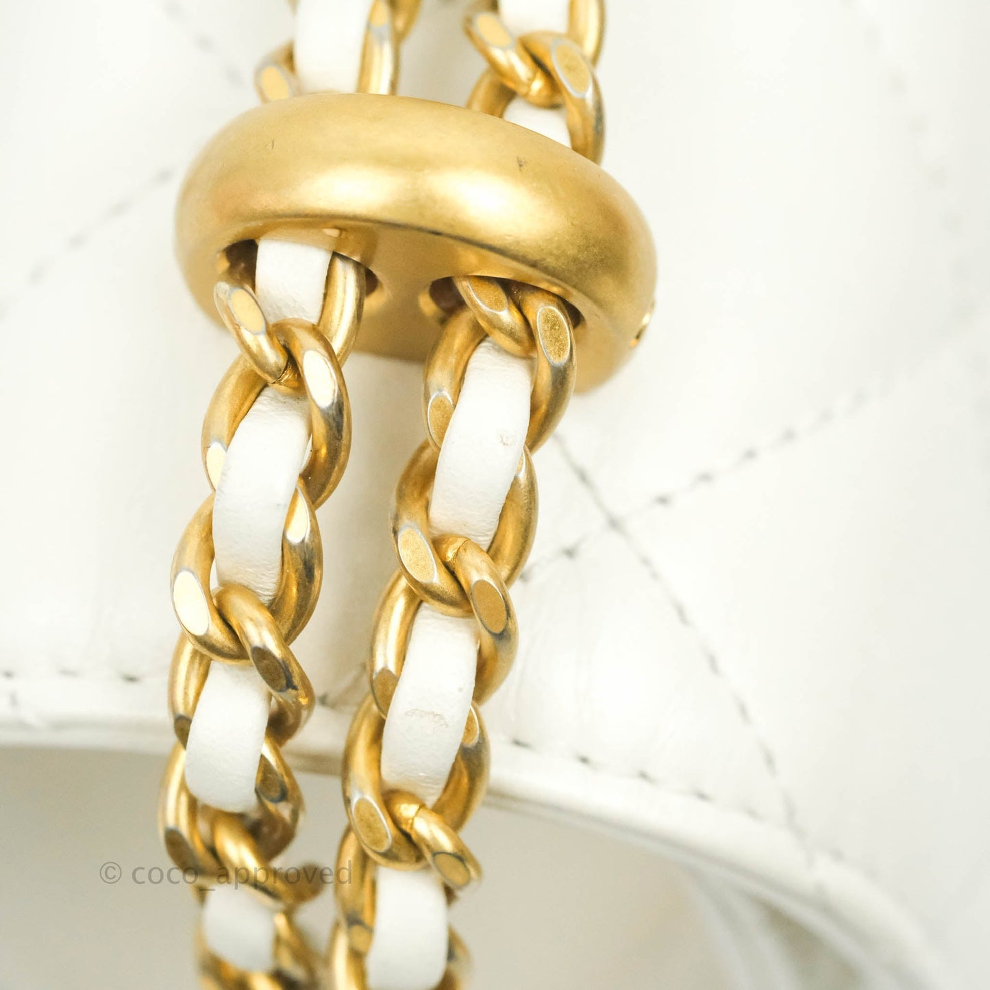Chanel Quilted Mini Perfect Fit Adjustable White Calfskin Aged Gold Hardware