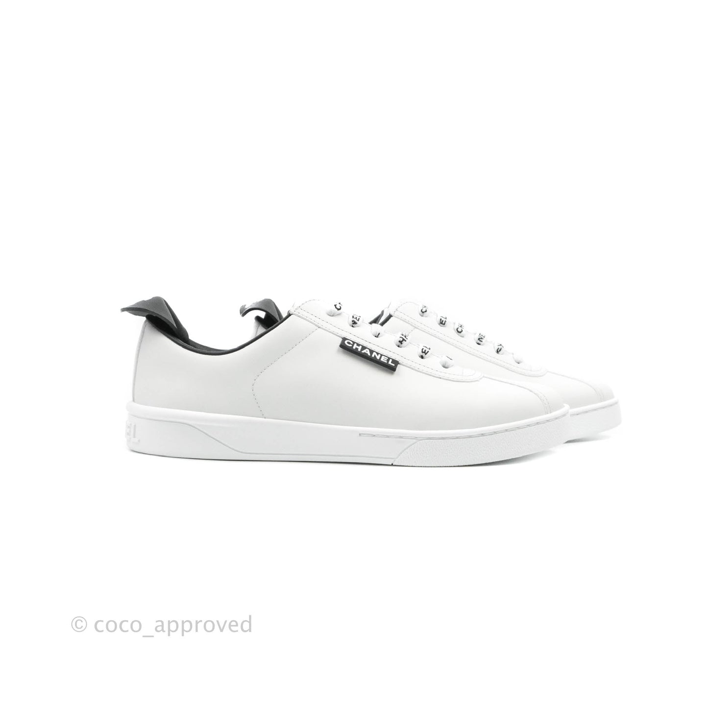 Chanel Logo Pull Tab Lace-up Sneakers White & Black Size 38