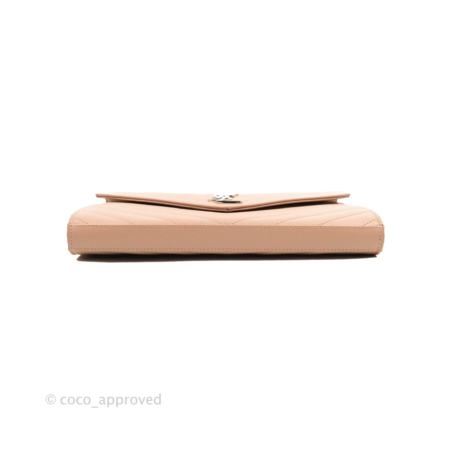 Saint Laurent Wallet on Chain Beige Pink Grained Leather Silver Hardware