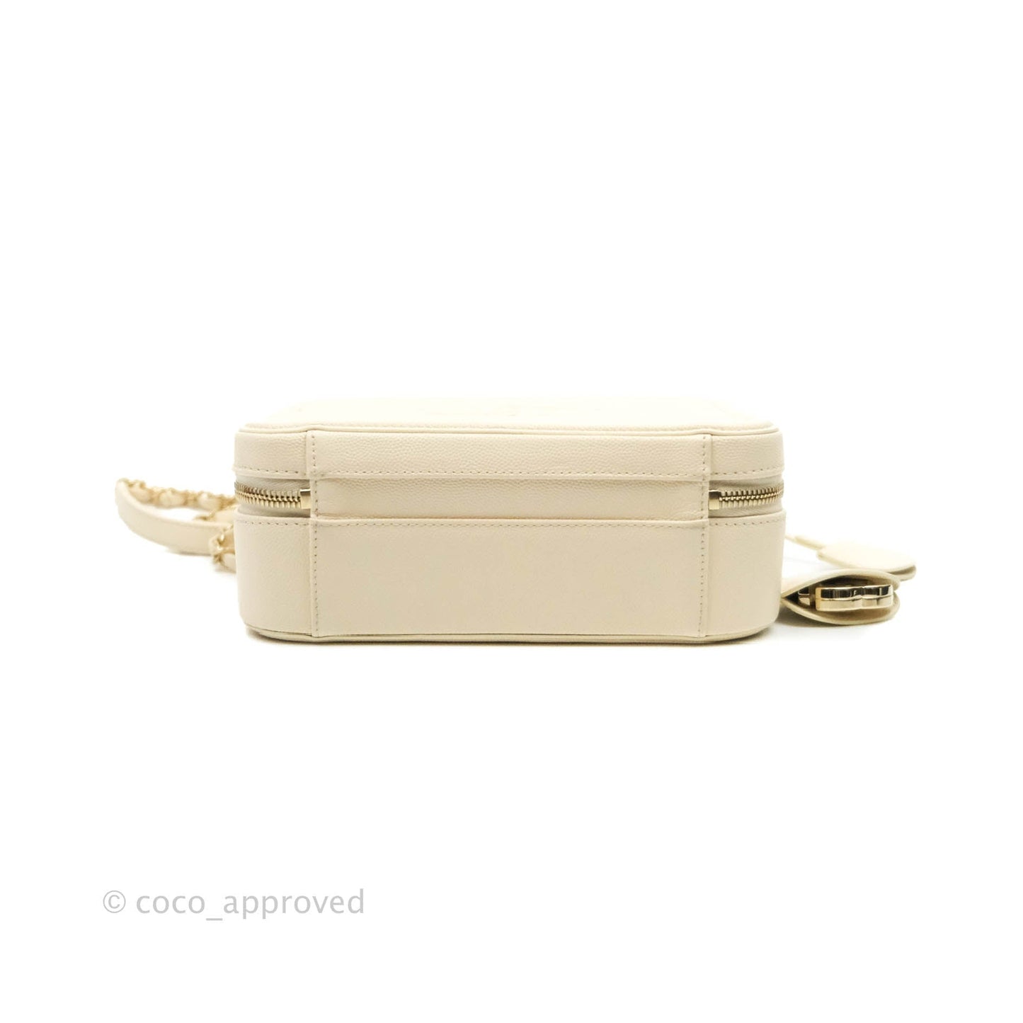 Chanel Quilted Medium CC Filigree Vanity Case Ivory Caviar Gold Hardware