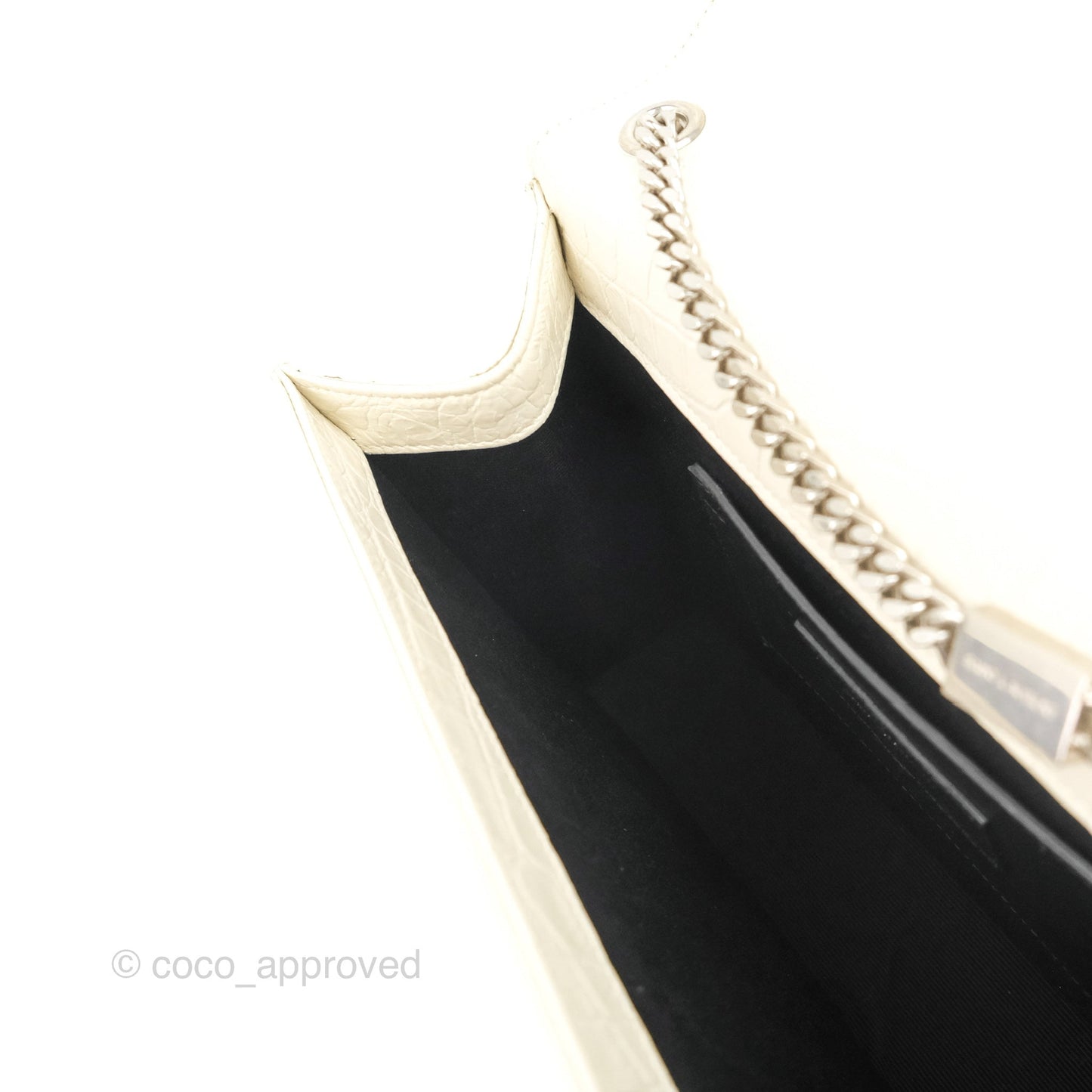 Saint Laurent Medium Kate Tassel Chain Bag Blanc Vintage Crocodile Embossed Calfskin Silver Hardware