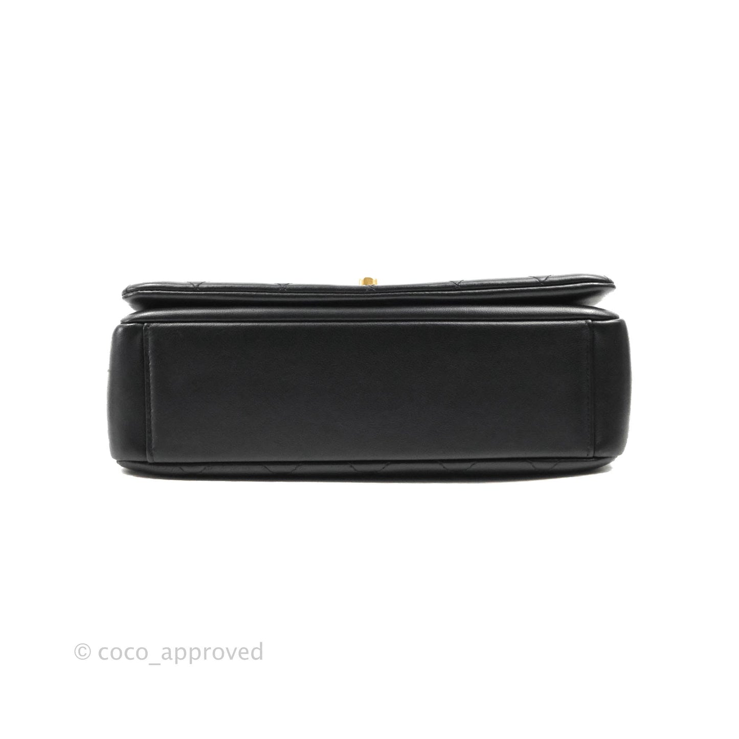 Chanel Large Flap Bag With Woven CC Logo Black Lambskin Gold Hardware 22C