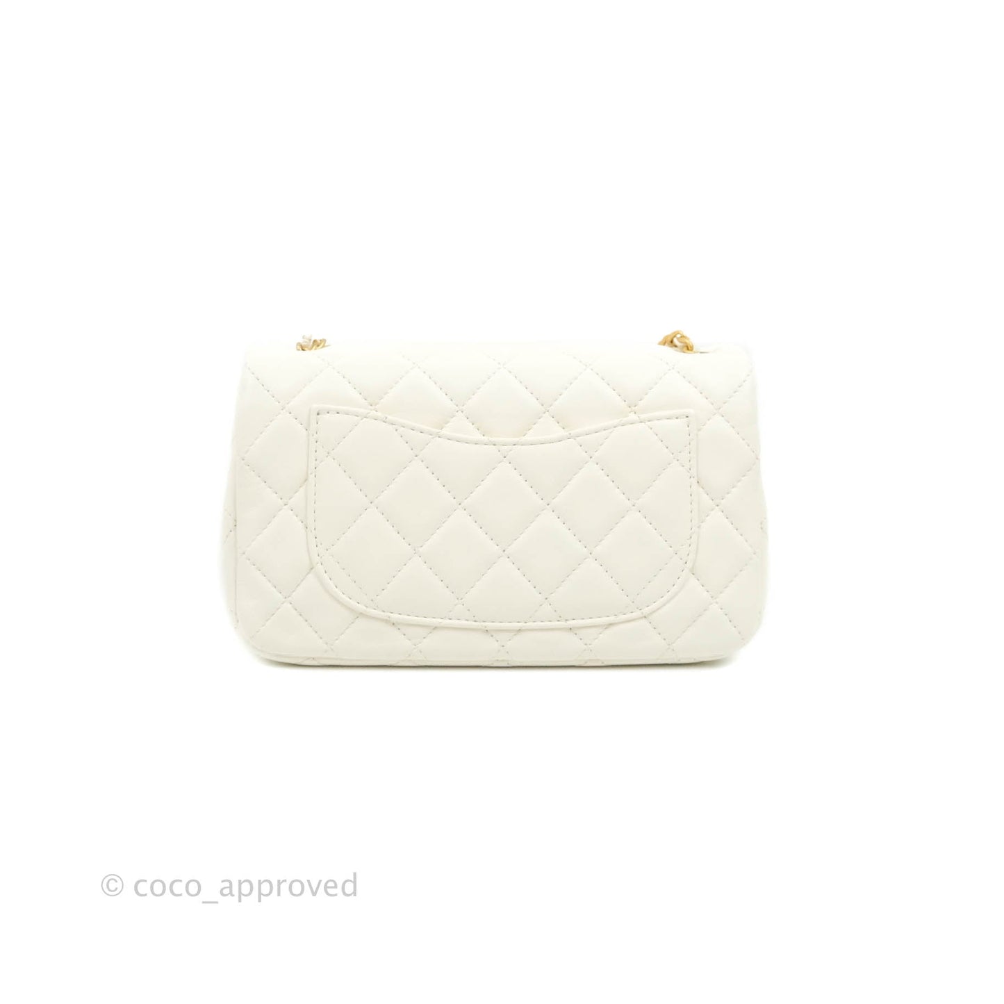 Chanel Mini Rectangular Pearl Crush Quilted White Lambskin Aged Gold Hardware