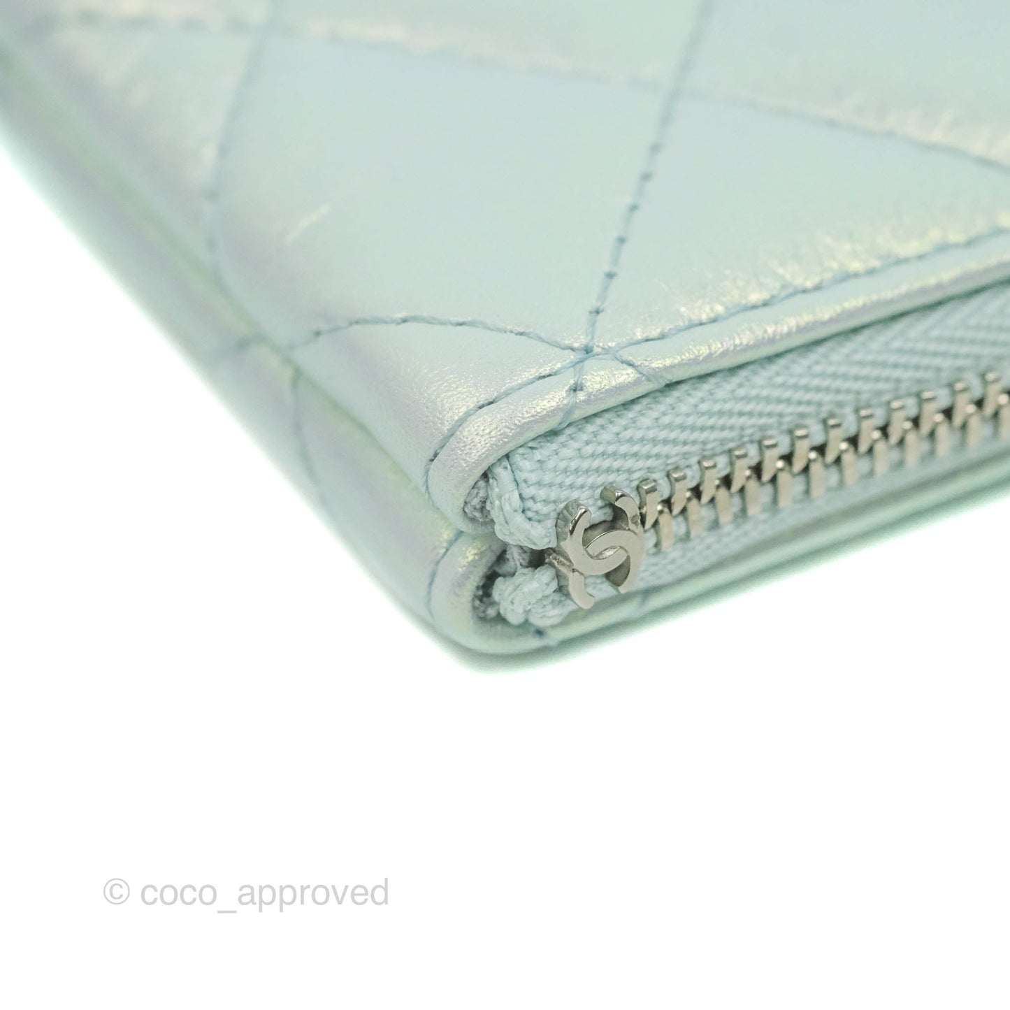 Chanel Mini Quilted O Case Iridescent Icy Blue Calfskin Silver Hardware