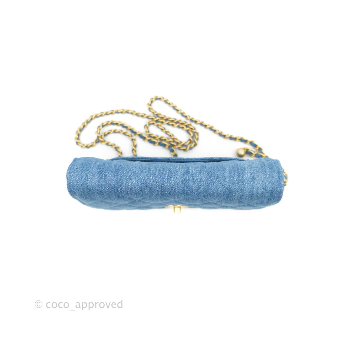 Chanel Quilted Pearl Crush Wallet on Chain WOC Denim Aged Gold Hardware