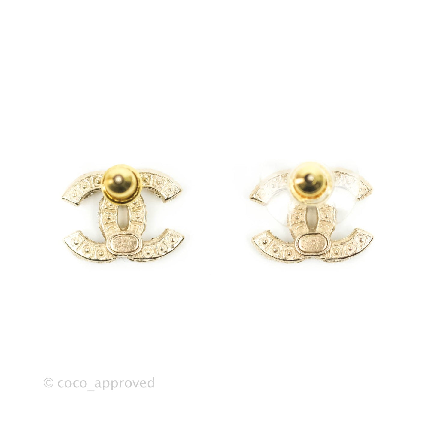 Chanel Pearl CC Earrings Gold Tone 22V