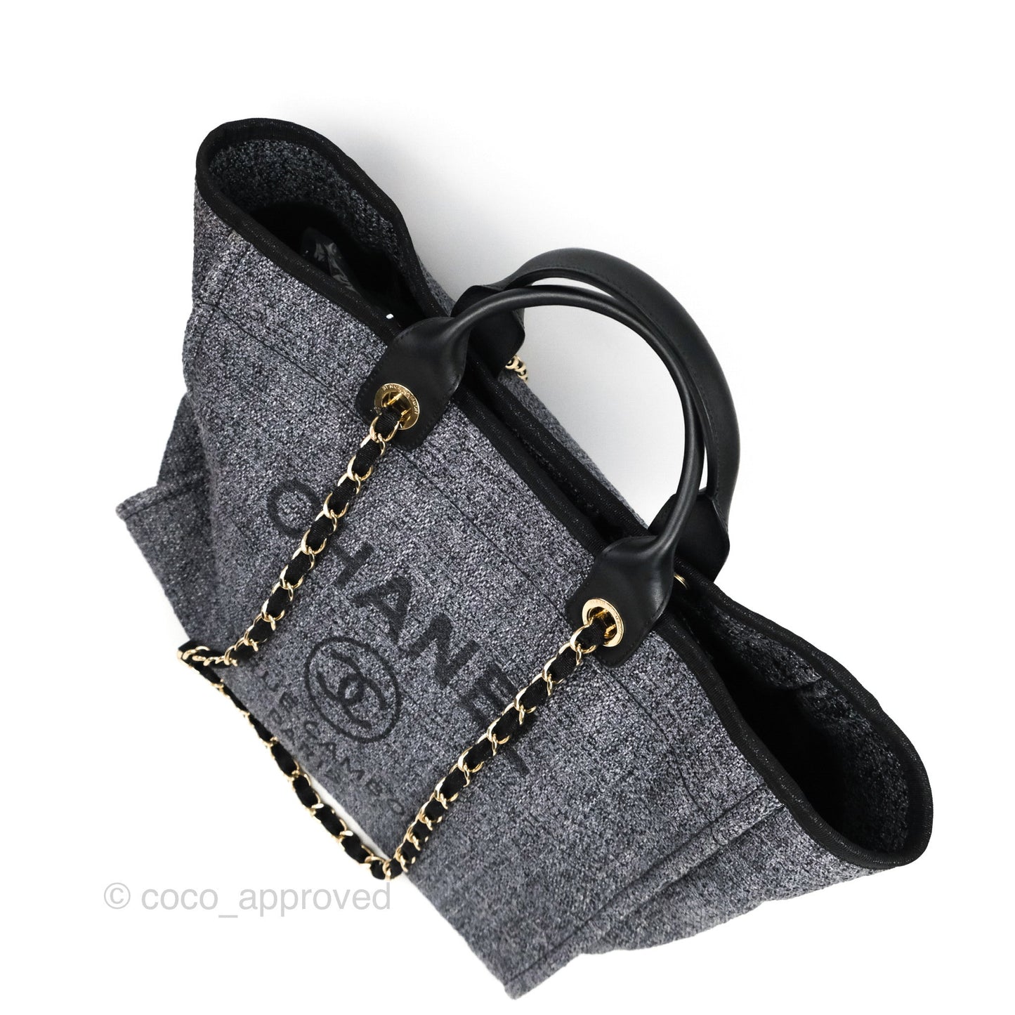 Chanel Large Deauville Charcoal Grey Canvas Gold Hardware