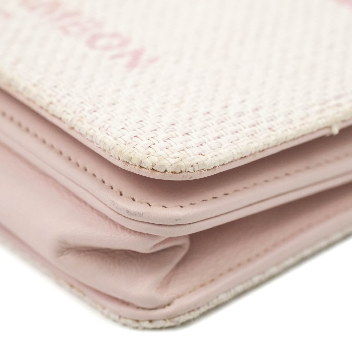 Chanel Deauville Wallet On Chain WOC Pink Canvas Silver Hardware