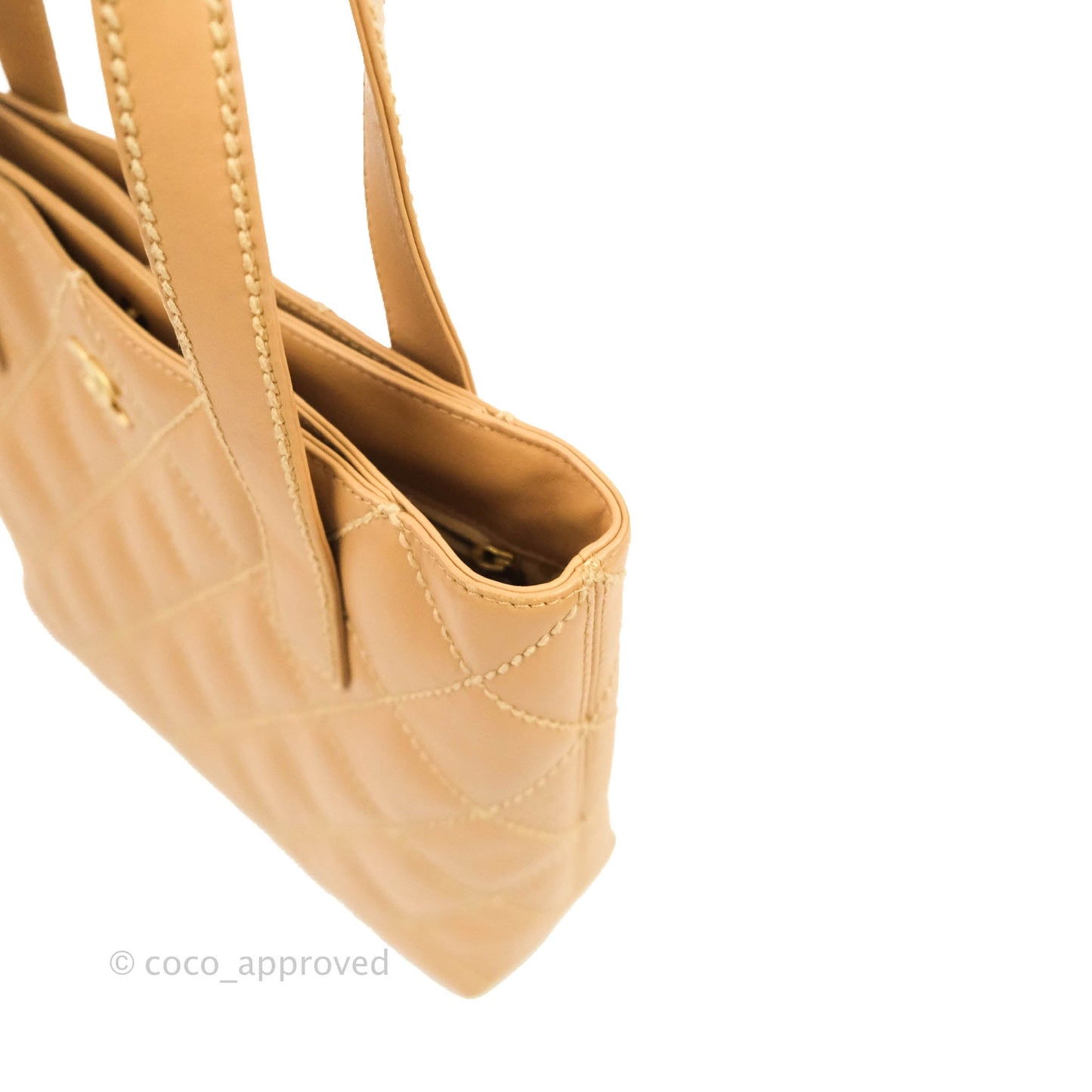 Chanel Vintage Quilted CC Tote Bag Beige Calfskin Gold Hardware