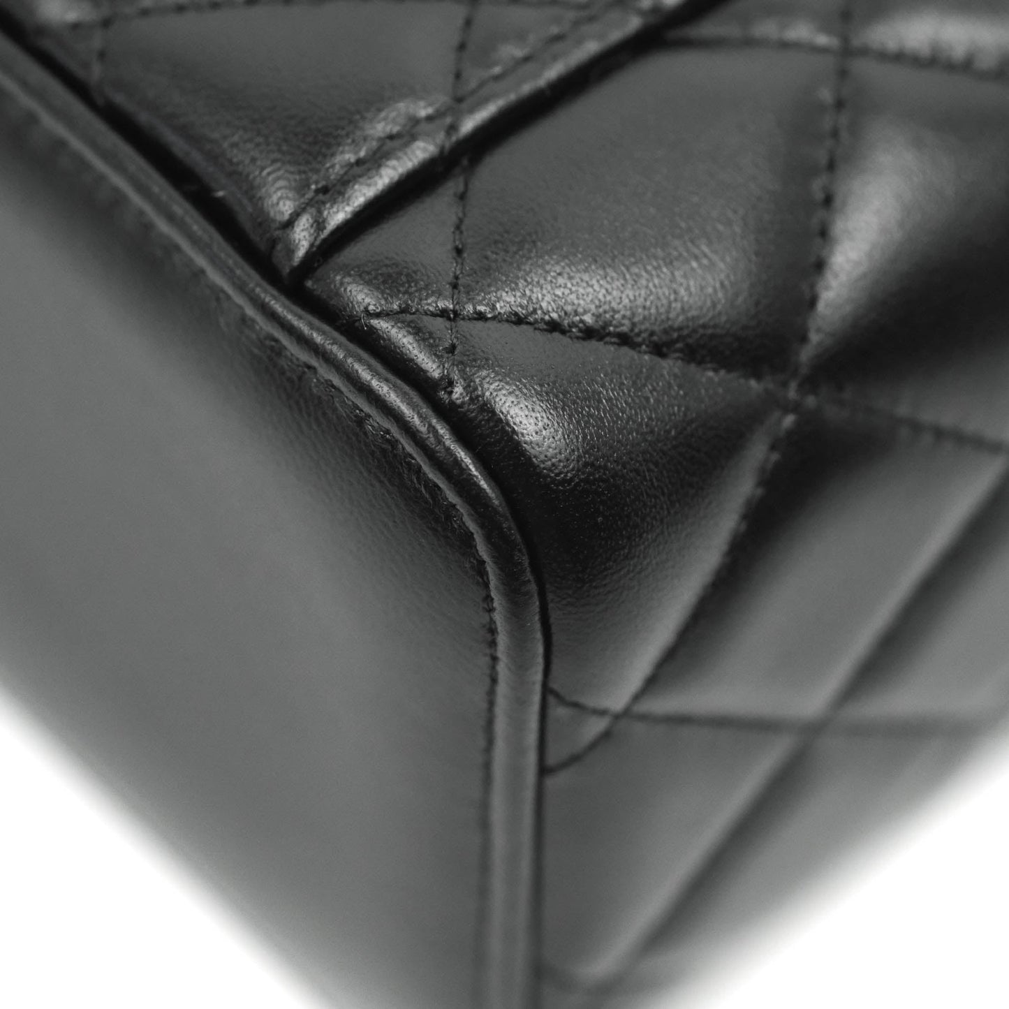 Chanel Classic Vanity Rectangular Top Handle With Chain Black Lambskin Aged Gold Hardware
