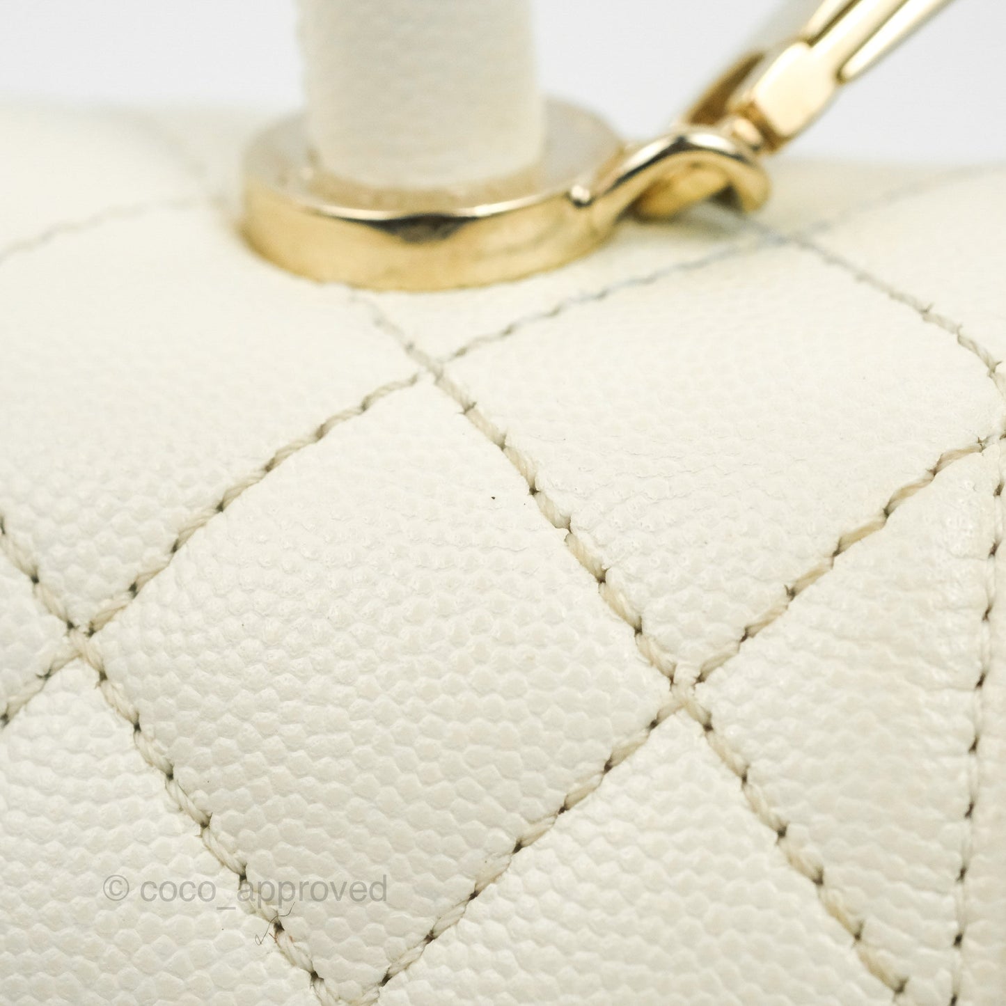 Chanel Mini Coco Handle Quilted Ivory Caviar Gold Hardware