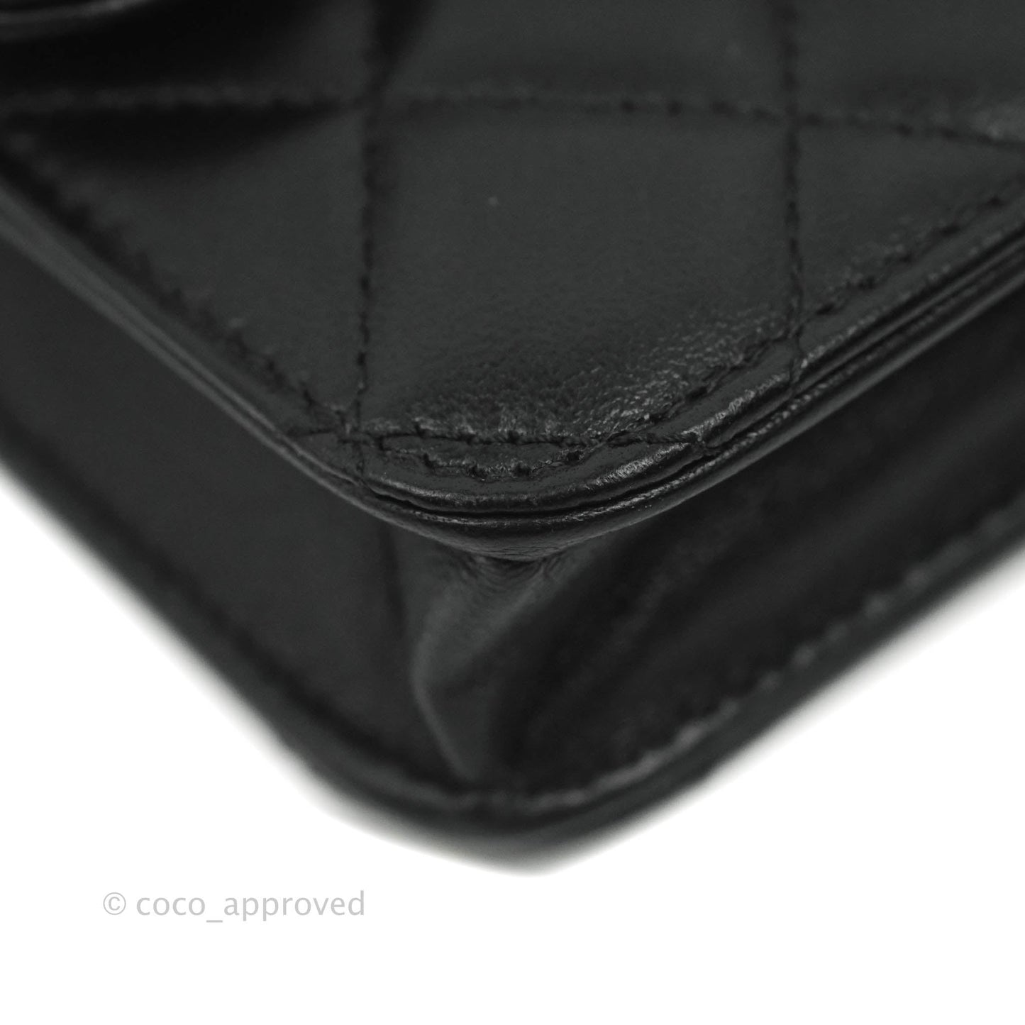 Chanel Mini Handle Flap Coin Purse With Chain Black Lambskin Gold Hardware