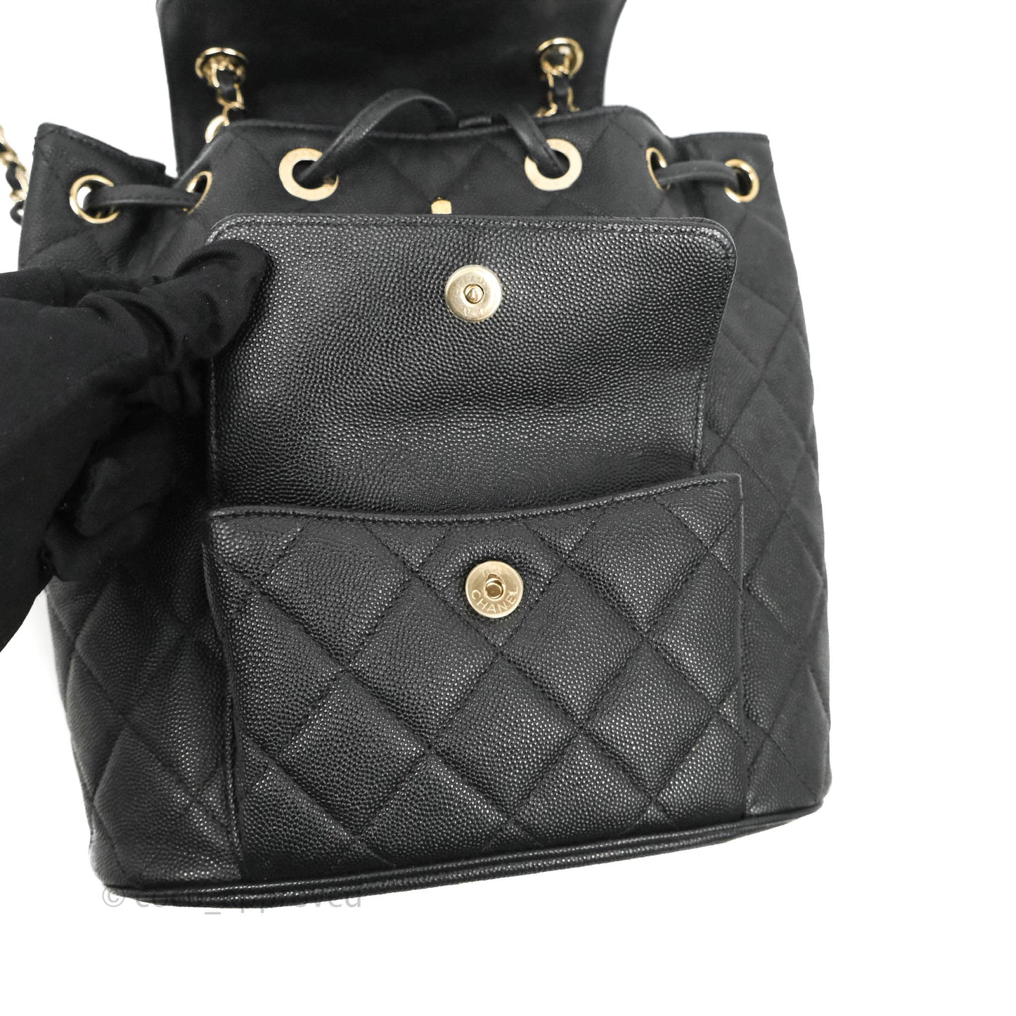 Chanel Quilted Black Caviar Duma Backpack Bag Gold Hardware