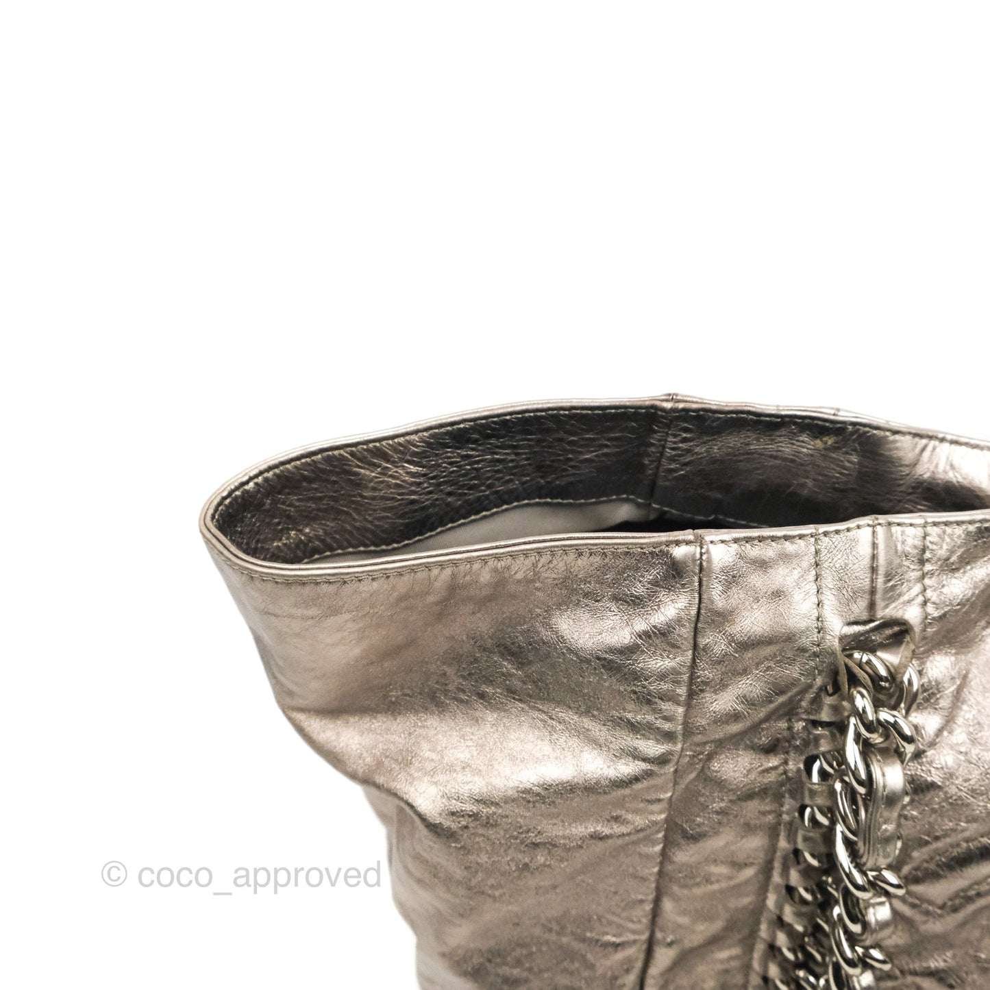 Chanel Metallic Cracked Calfskin Modern Chain Tote Silver