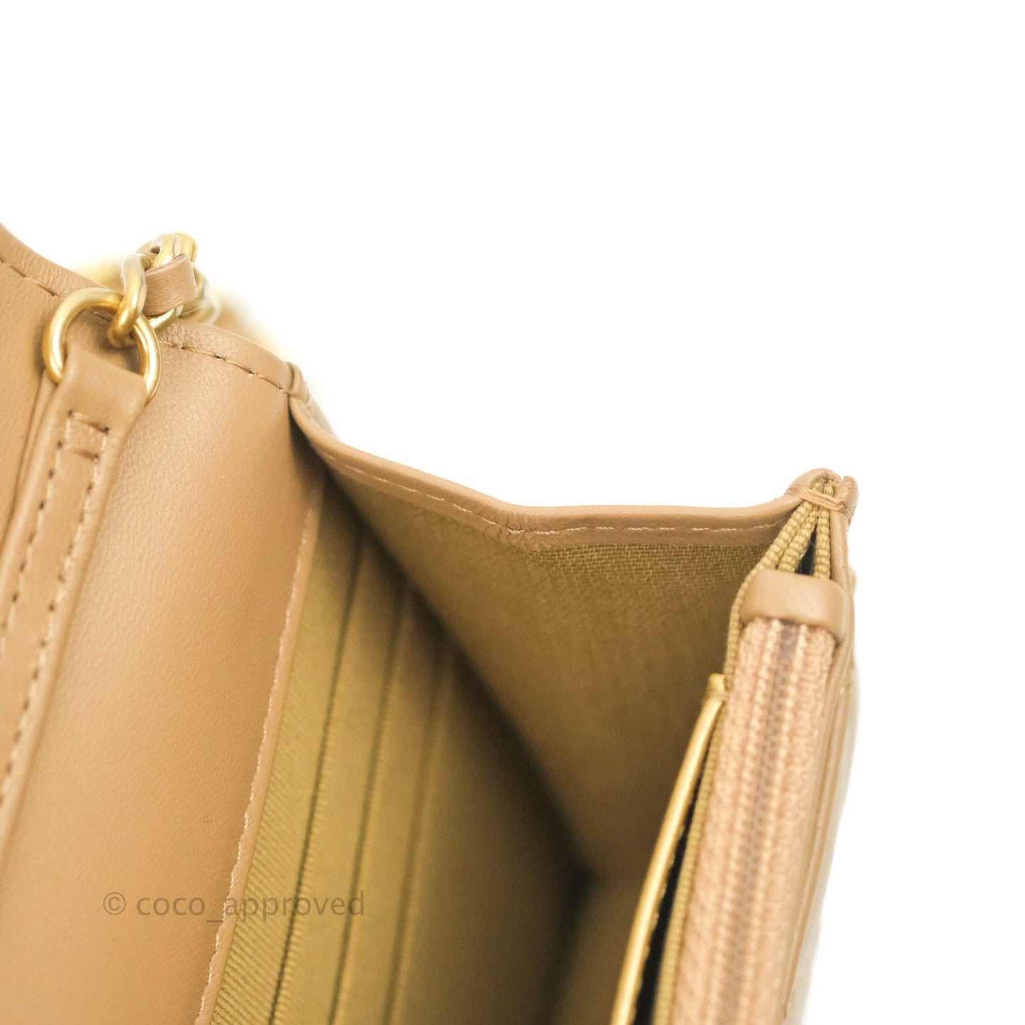 Chanel Quilted Pearl Crush Wallet on Chain WOC Beige Lambskin Aged Gold Hardware 22B