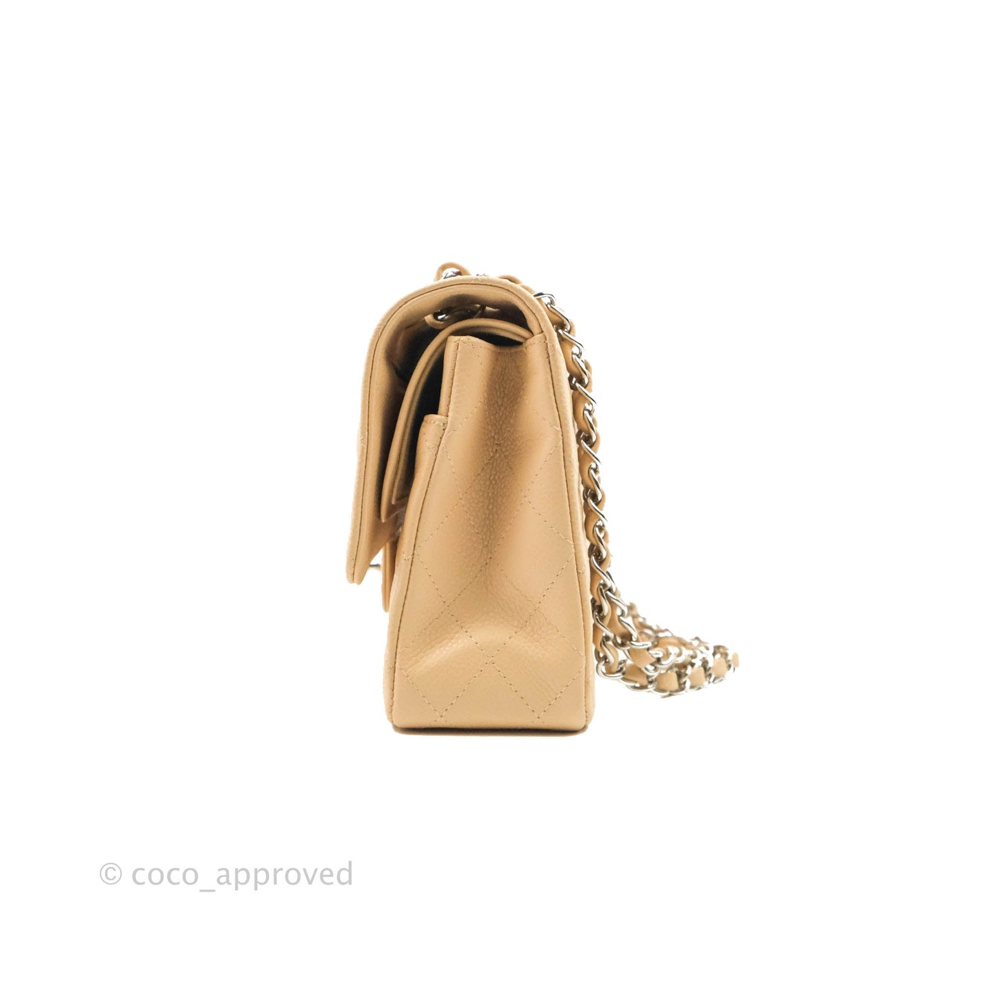 Chanel Classic M/L Medium Flap Quilted Beige Caviar Silver Hardware