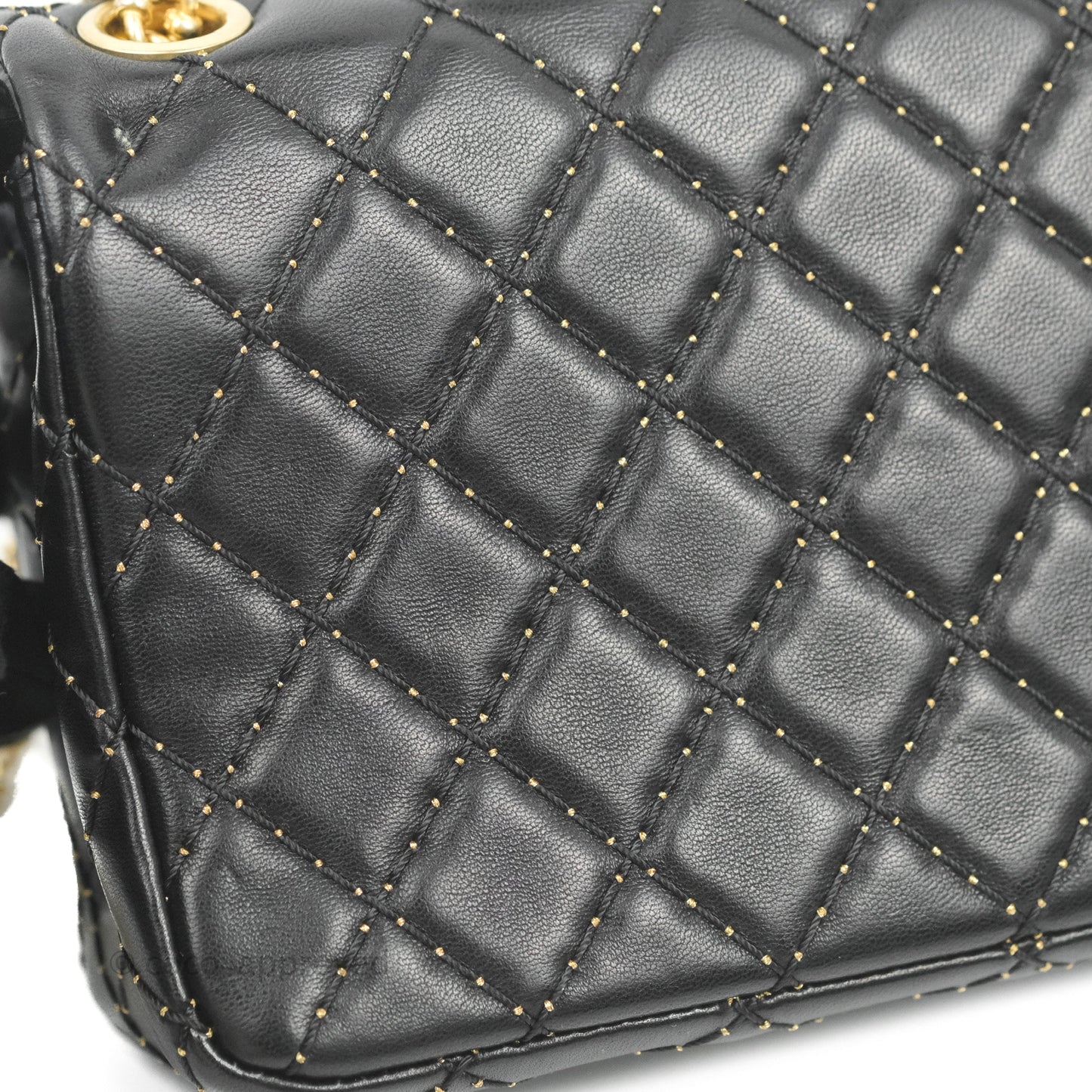 Chanel Quilted Stitched Flap Bag Lambskin Black Aged Gold Hardware 15A