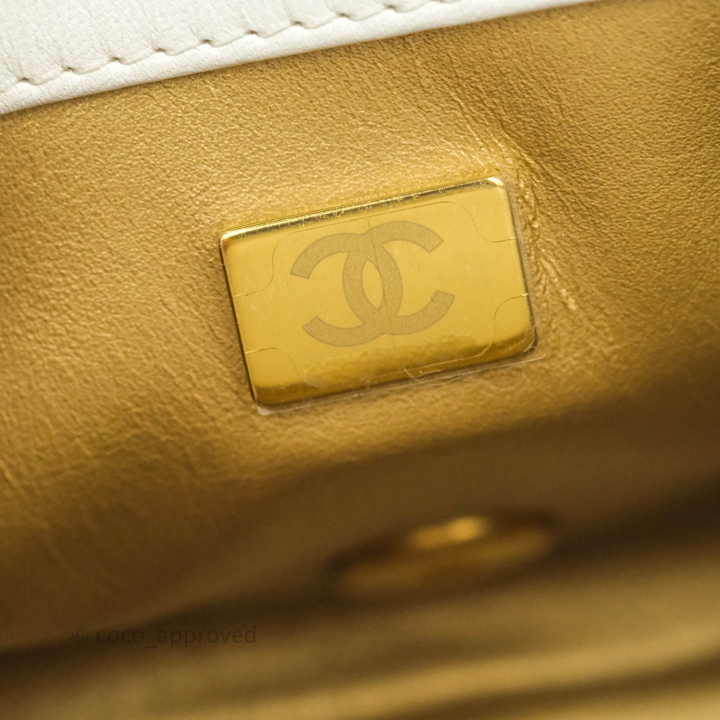 Chanel Mini Square Pearl Crush Quilted White Lambskin Gold Hardware
