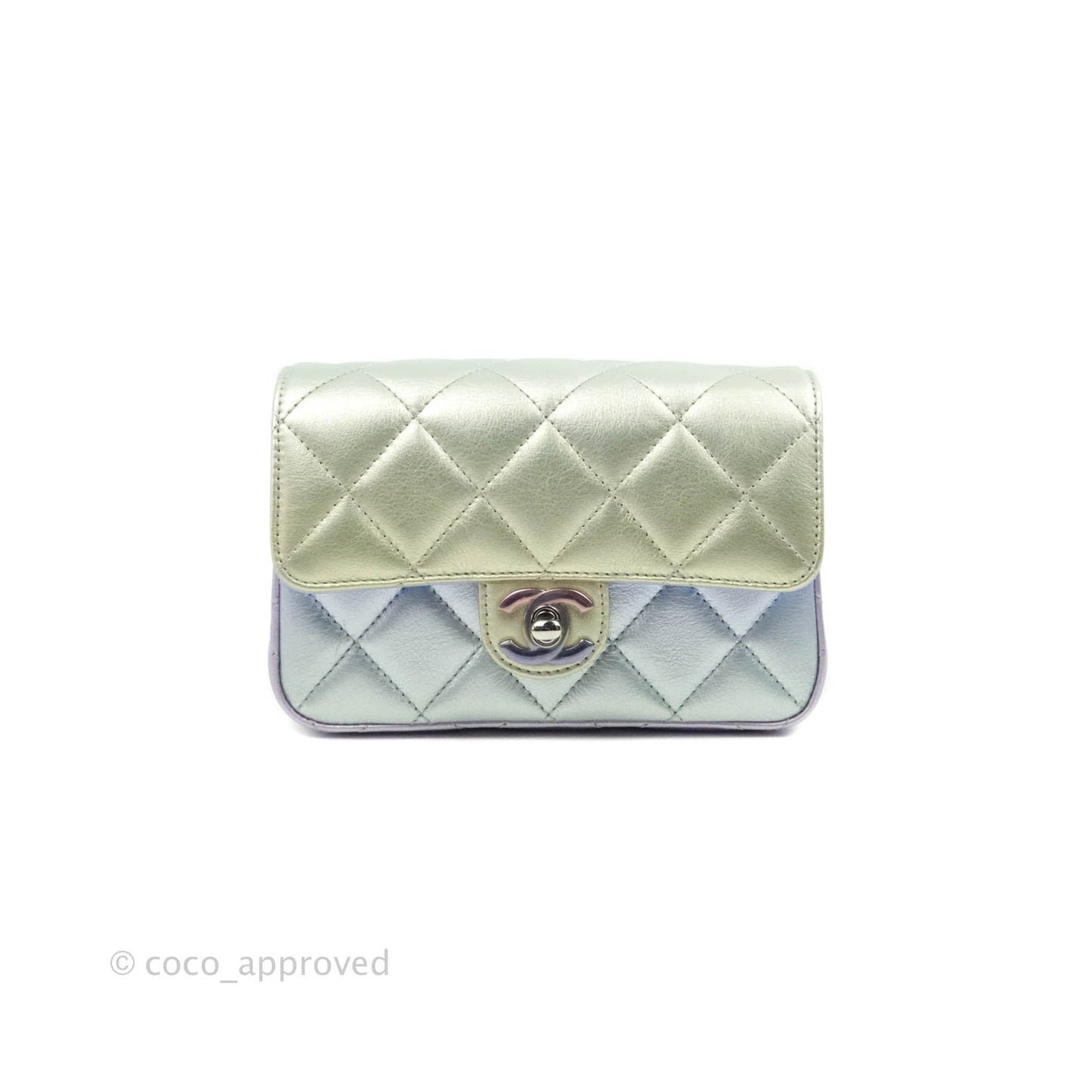 Chanel Wristlet Clutch Iridescent Rainbow Calfskin Leather 21K