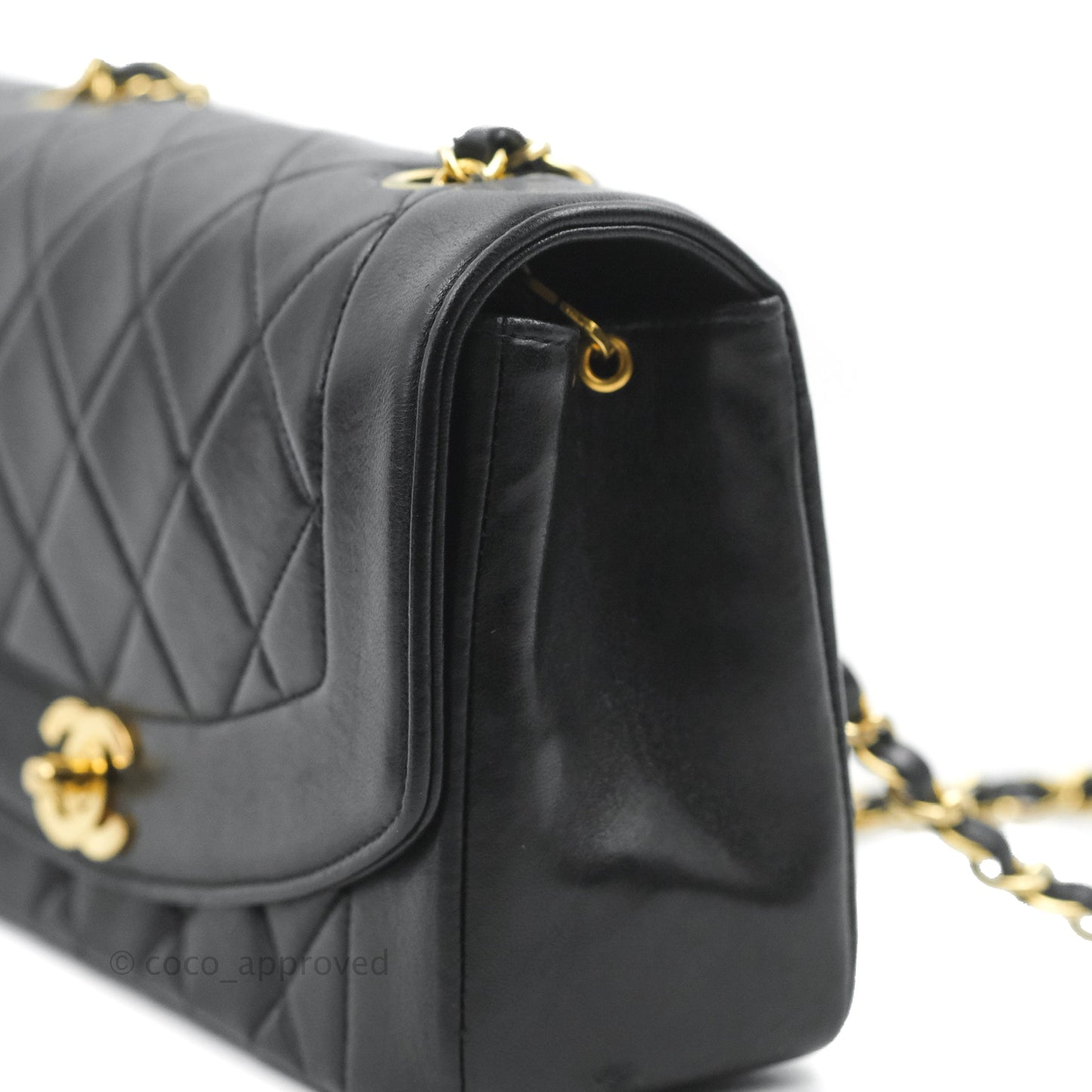 Chanel Vintage Small Quilted Classic Diana Flap Bag Black Lambskin 24K Gold Hardware