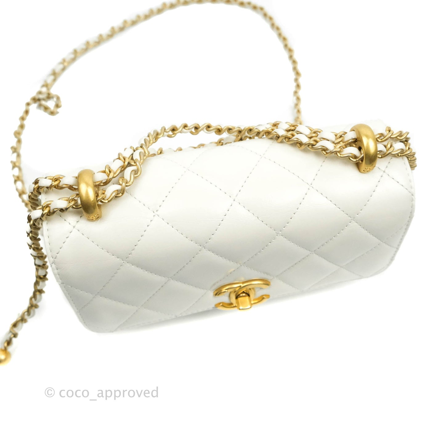 Chanel Quilted Mini Perfect Fit Adjustable White Calfskin Gold Hardware