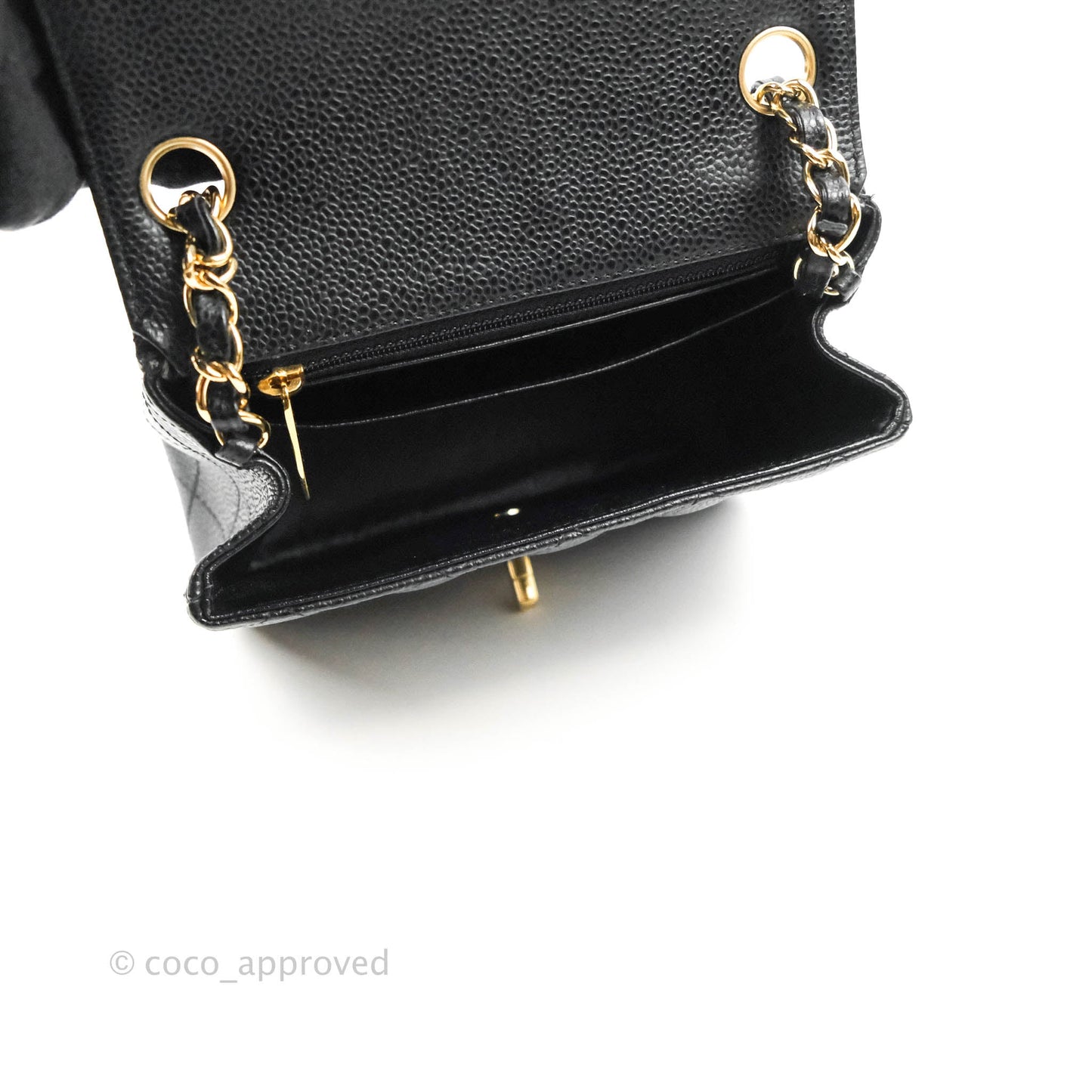 Chanel Quilted Mini Square Flap Bag Black Caviar 24K Gold Hardware