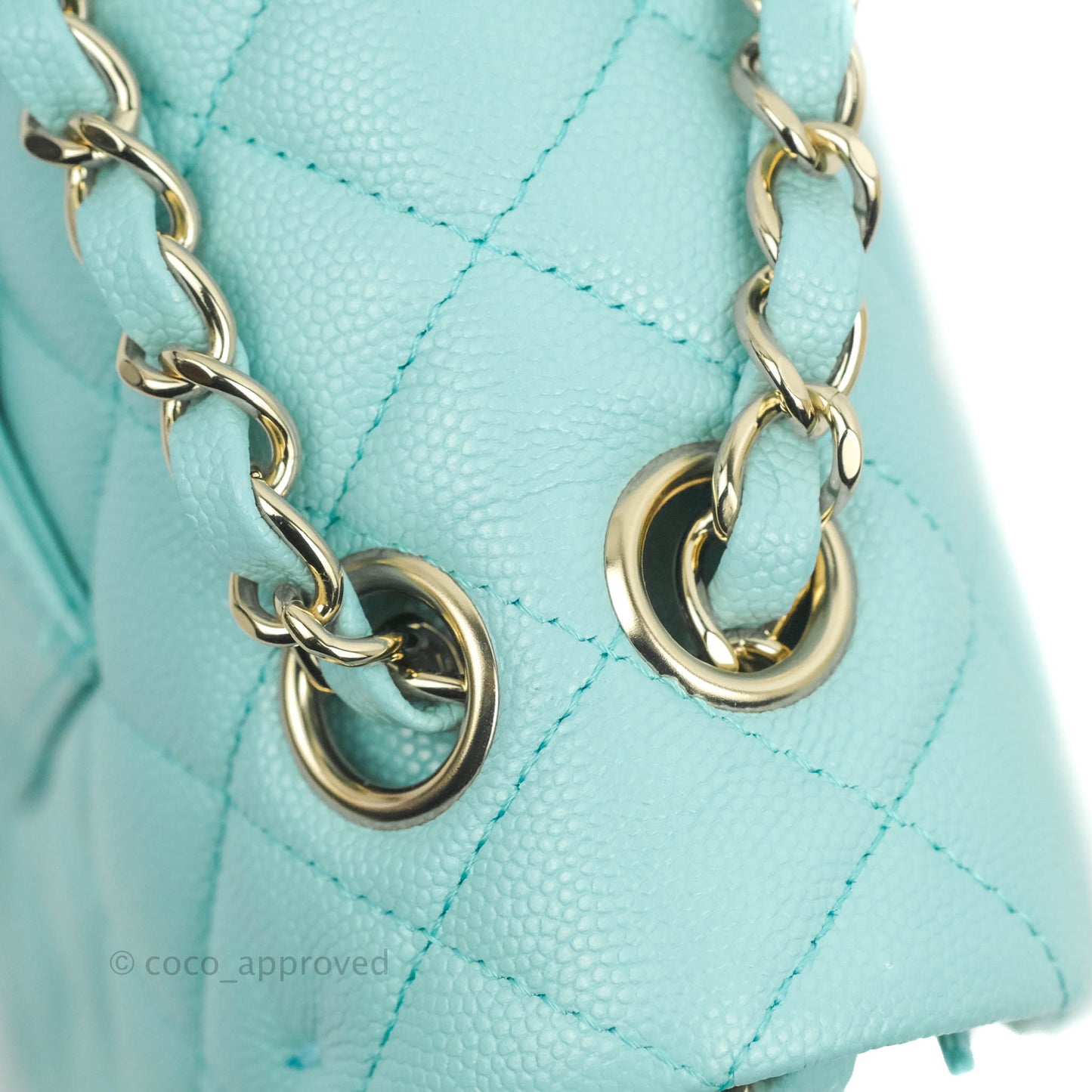 Chanel Classic M/L Medium Flap Quilted Tiffany Blue Caviar Gold Hardware