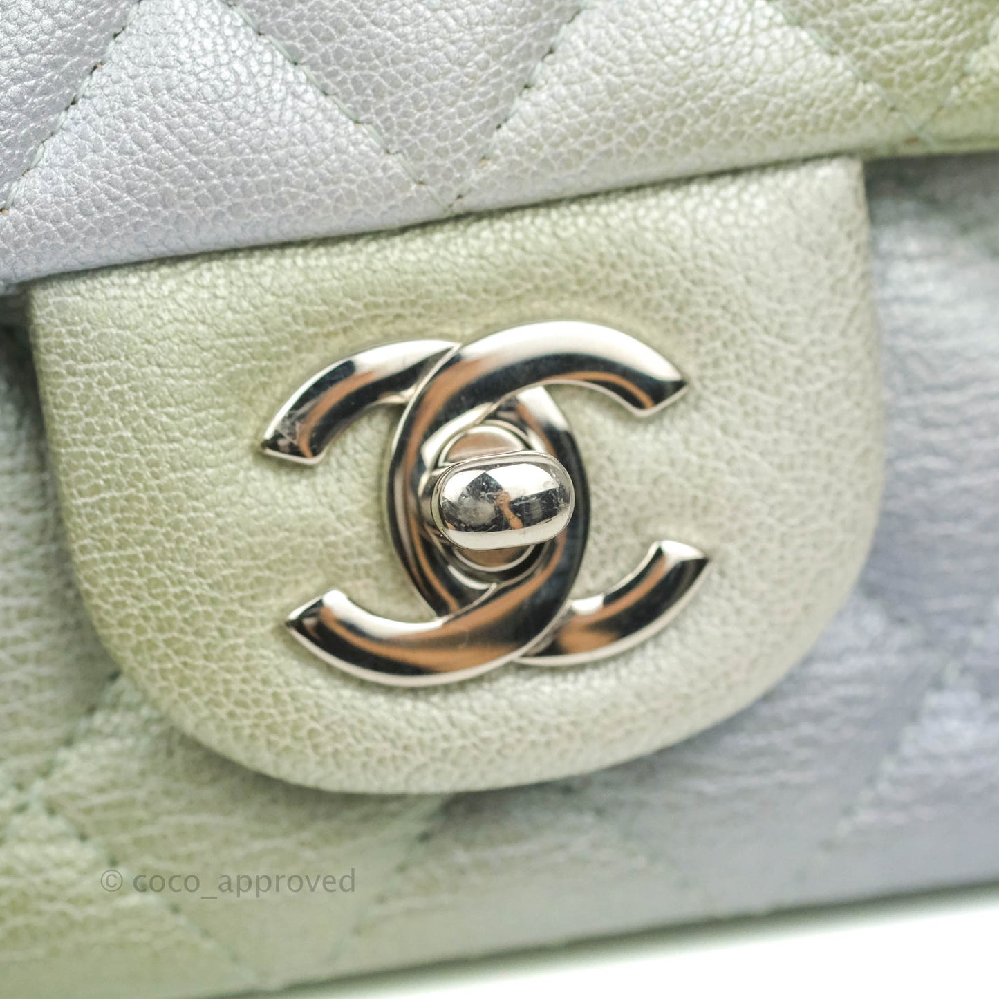 Chanel Quilted Mini Rectangular Flap Ombre Grey Green Metallic Goatskin Silver Hardware 22C