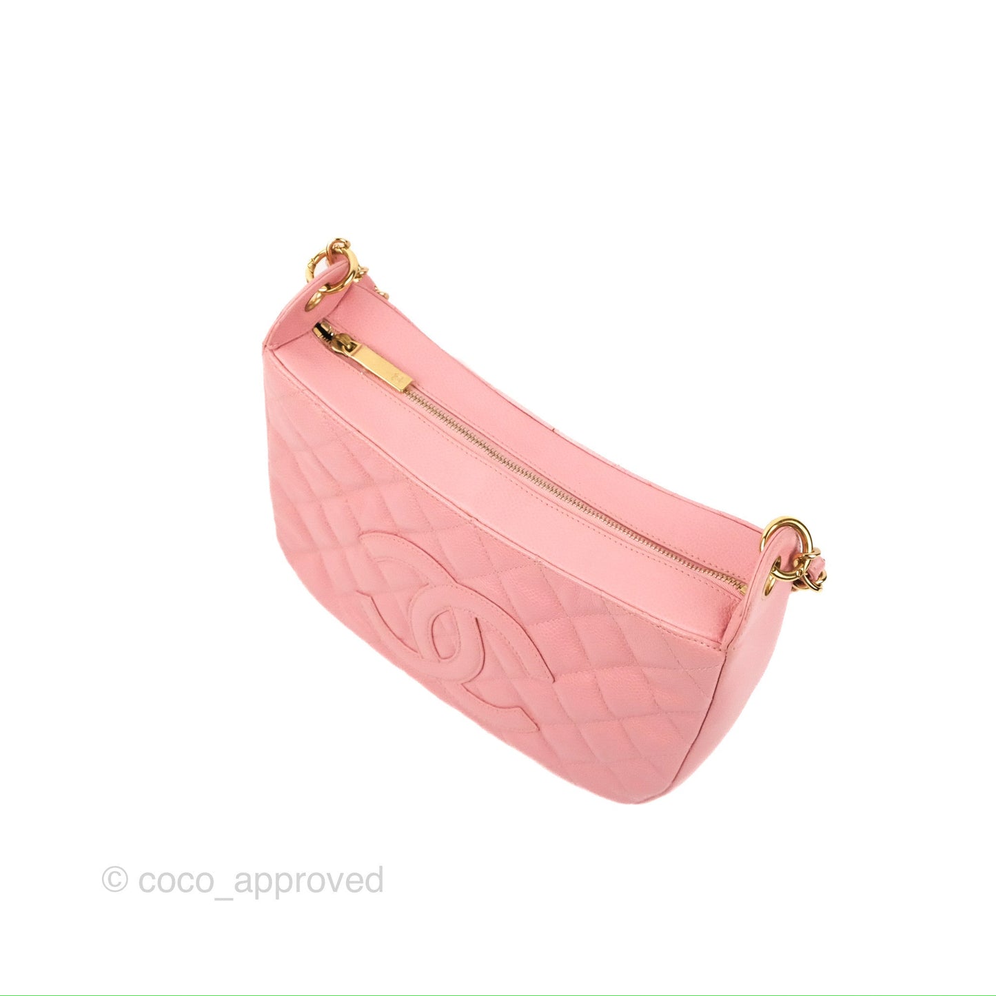 Chanel Vintage CC Quilted Shoulder Bag Pink Caviar Gold Hardware