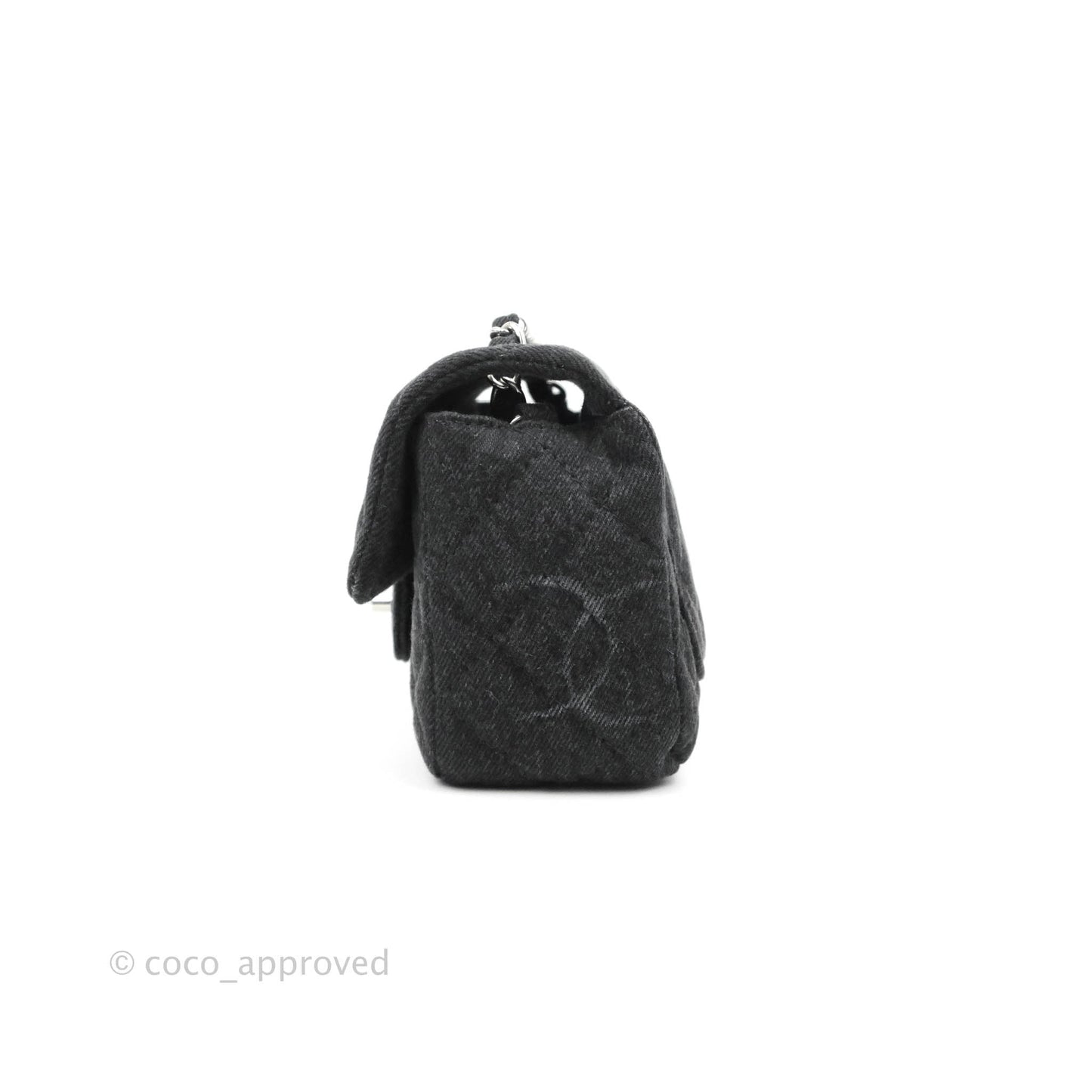 Chanel Quilted Mini Square Black Denim Silver Hardware