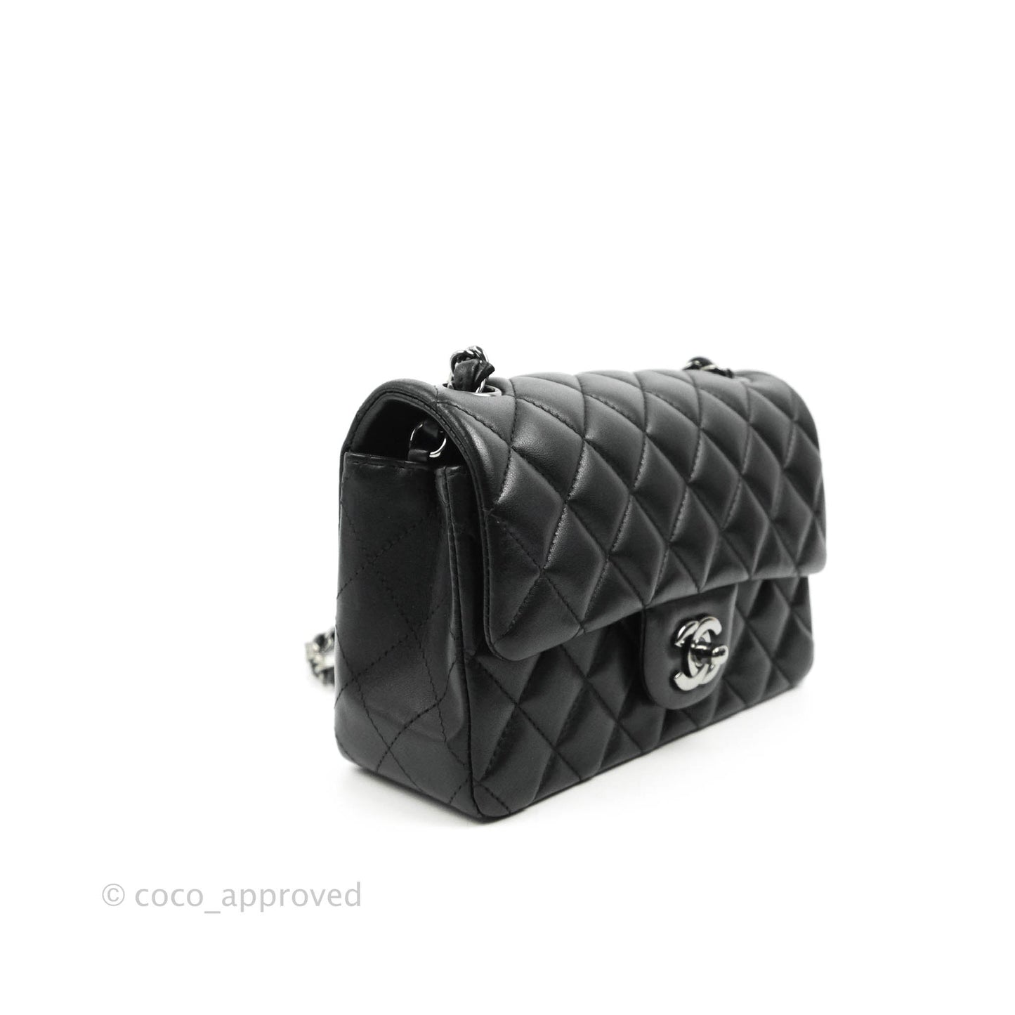 Chanel Quilted Mini Rectangular Black Lambskin Dark Silver Hardware
