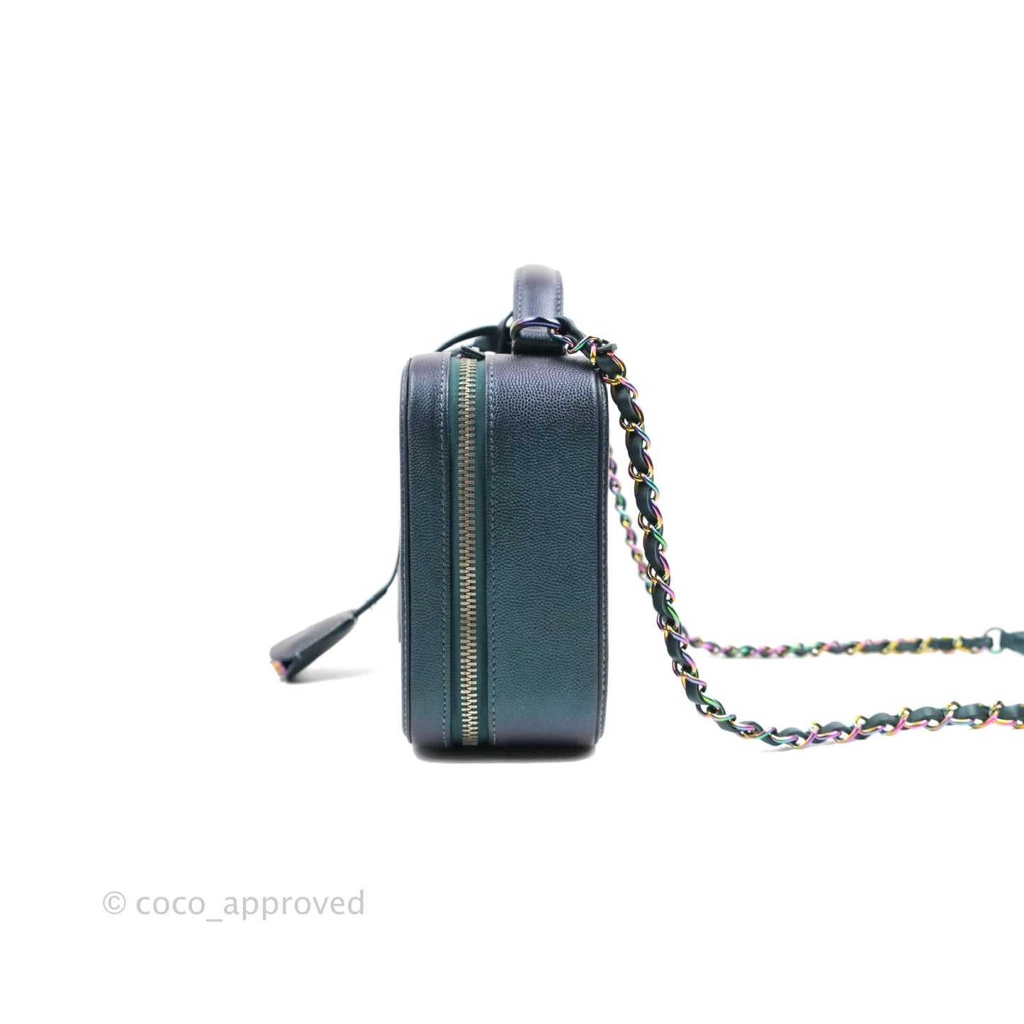 Chanel Quilted Medium CC Filigree Vanity Case Iridescent Dark Turquoise Caviar Rainbow Hardware