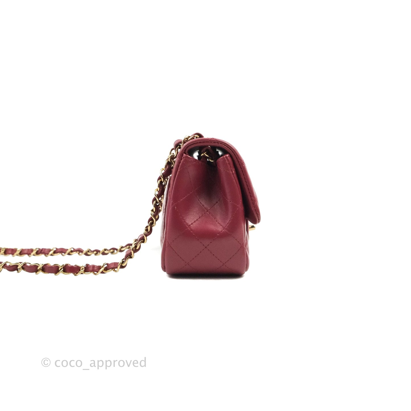 Chanel Quilted Mini Square Burgundy Lambskin Gold Hardware
