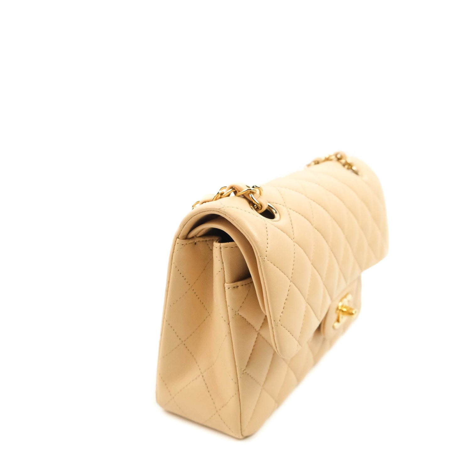 Chanel Classic Small S/M Quilted Flap Beige Lambskin Gold Hardware