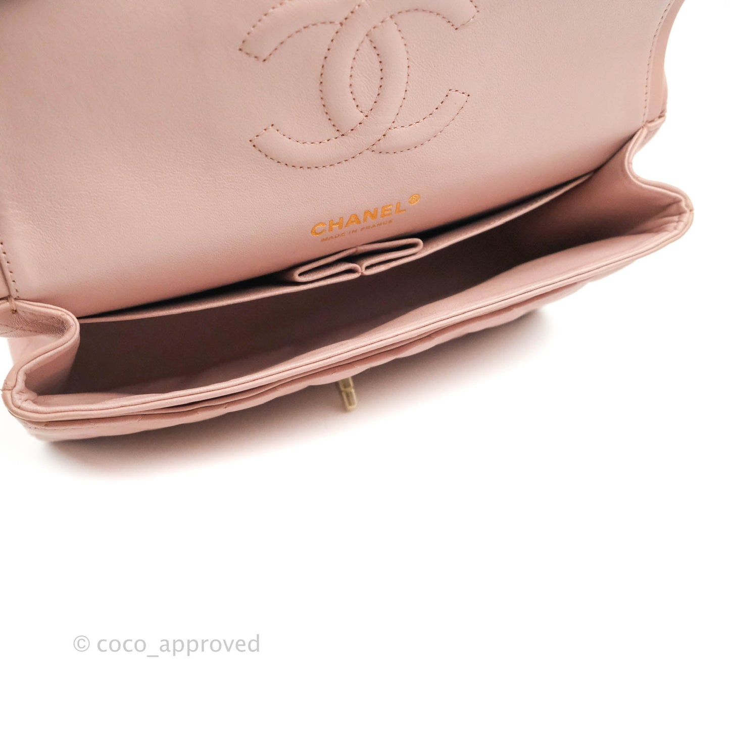Chanel Classic M/L Medium Flap Quilted Light Pink Lambskin Matte Gold Hardware