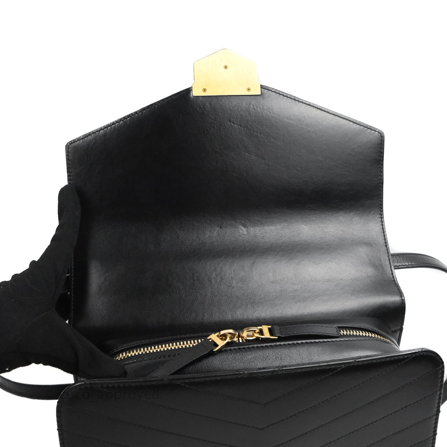 Chanel Medal Envelope Flap Bag Chevron Black Calfskin Aged Gold Hardware
