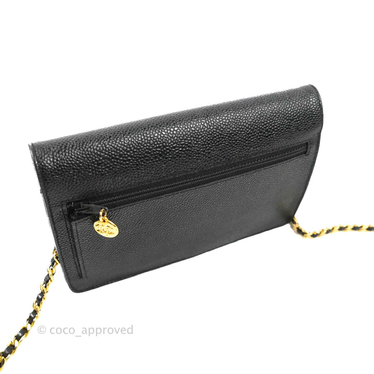 Chanel Vintage CC Wallet on Chain WOC Black Caviar Gold Hardware