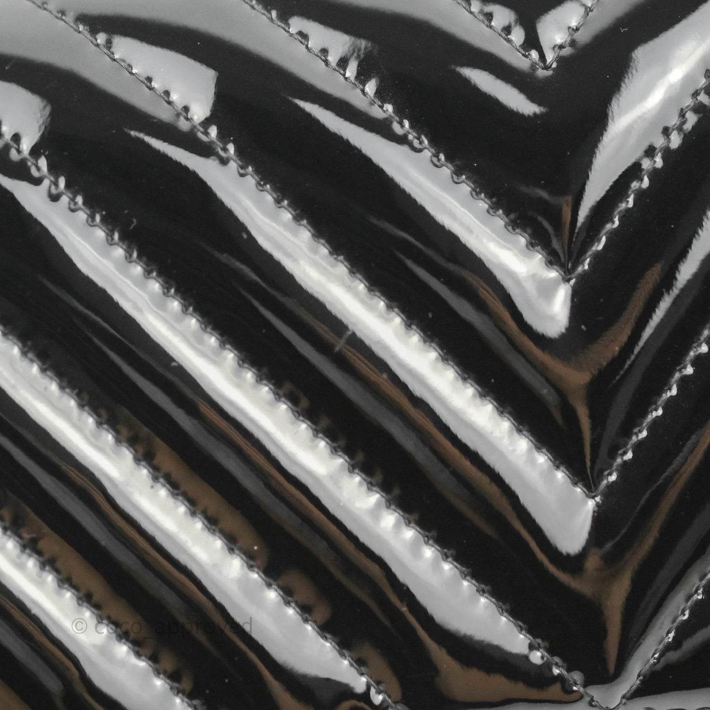 Chanel Classic M/L Medium Chevron Double Flap Black Patent Silver Hardware
