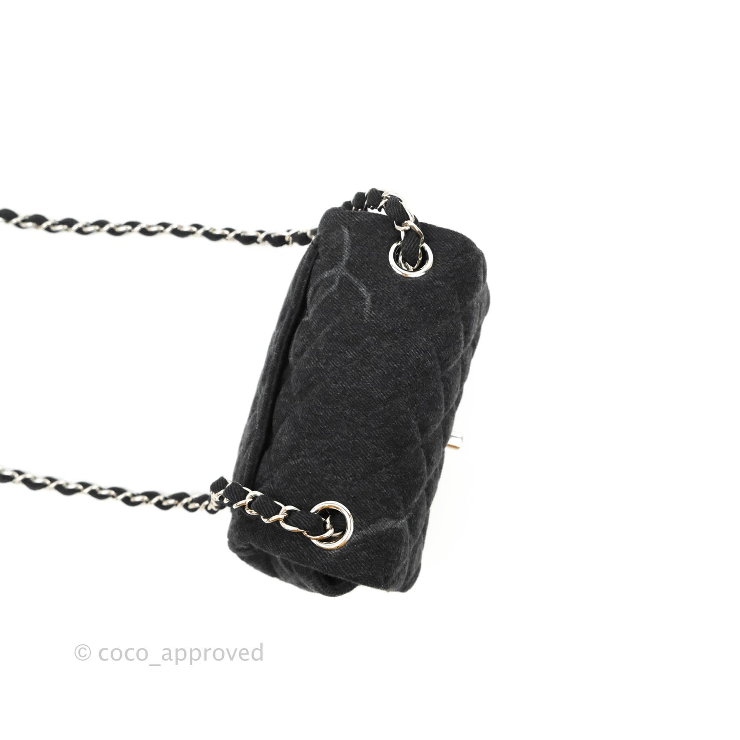 Chanel Quilted Mini Square Black Denim Silver Hardware